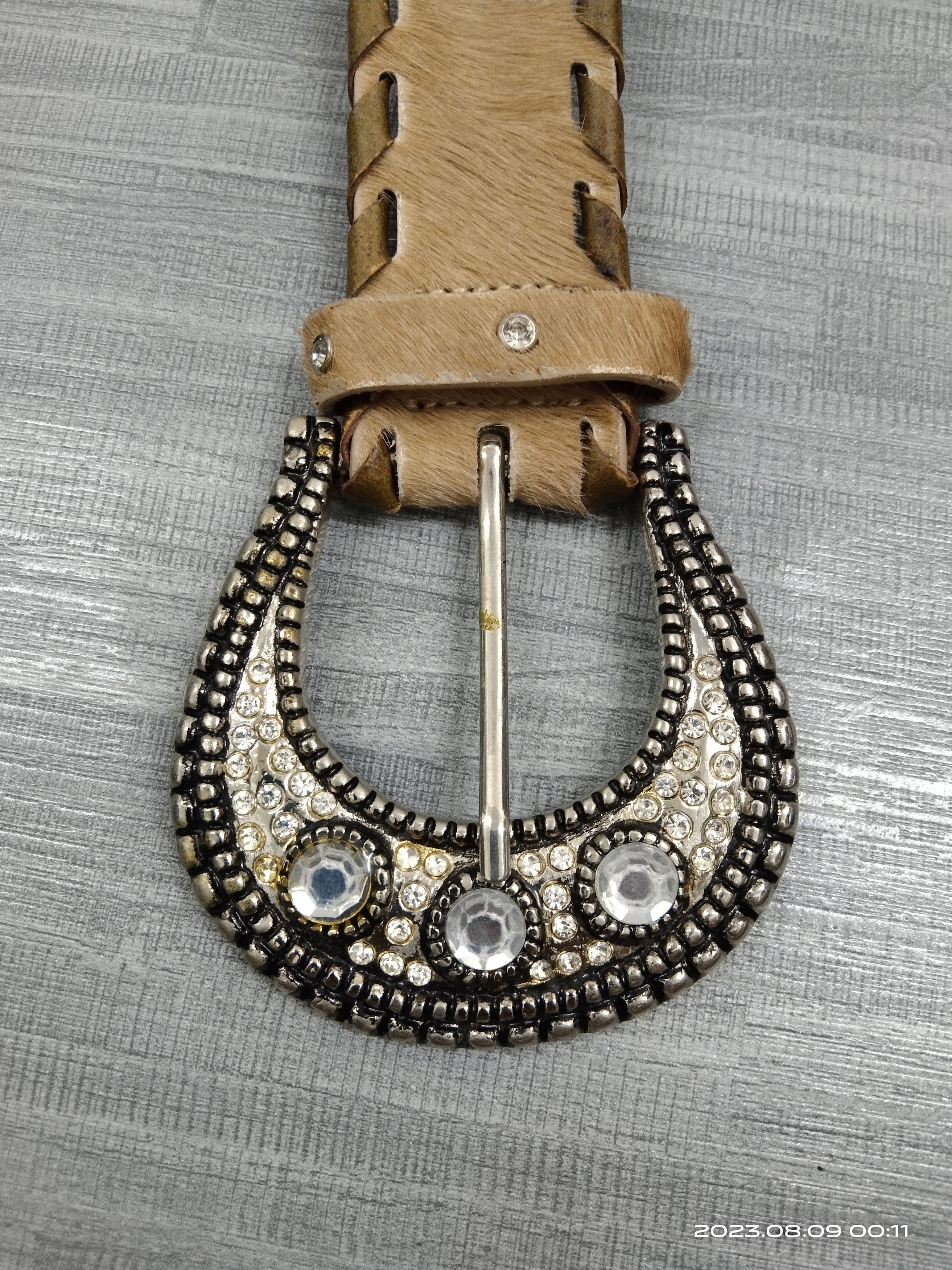 Leather LEATHER STUDDED SWAROVSKI HORSE HAIR UMBRAND BELT Size ONE SIZE - 7 Thumbnail