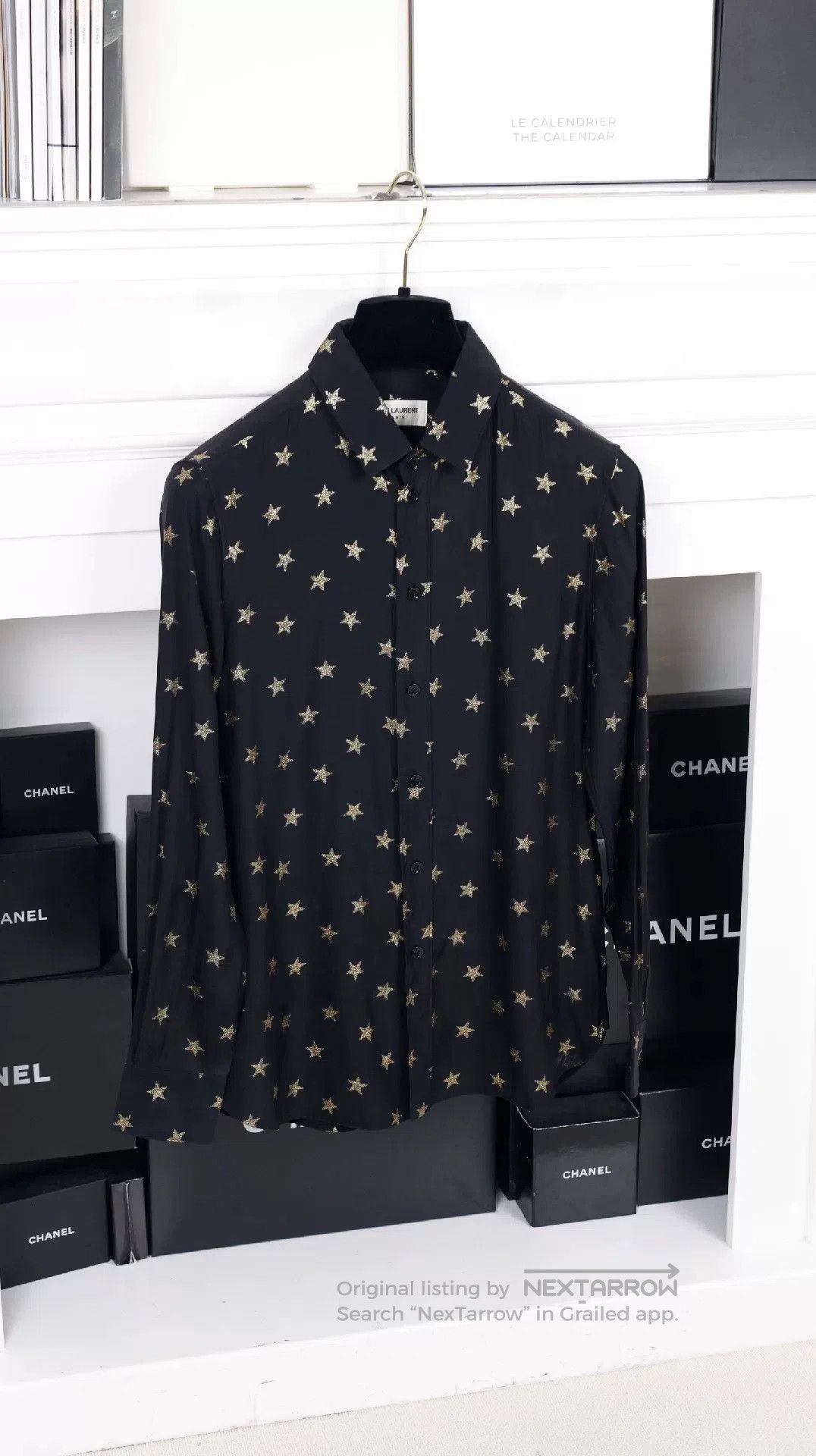 Saint Laurent Paris YSL Black Silk Gold Star Shirt. Size XS / US 0-2 / IT 36-38 - 3 Thumbnail