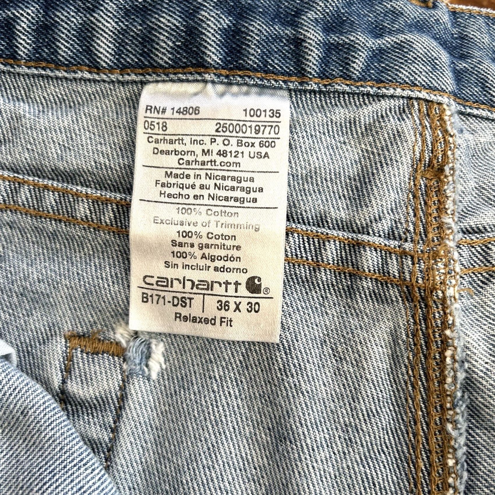 Carhartt VINTAGE Carhartt Single Knee Denim Blue Jean Relaxed Fit Distressed B171-DST Men’s 36x31 Size US 36 / EU 52 - 7 Thumbnail