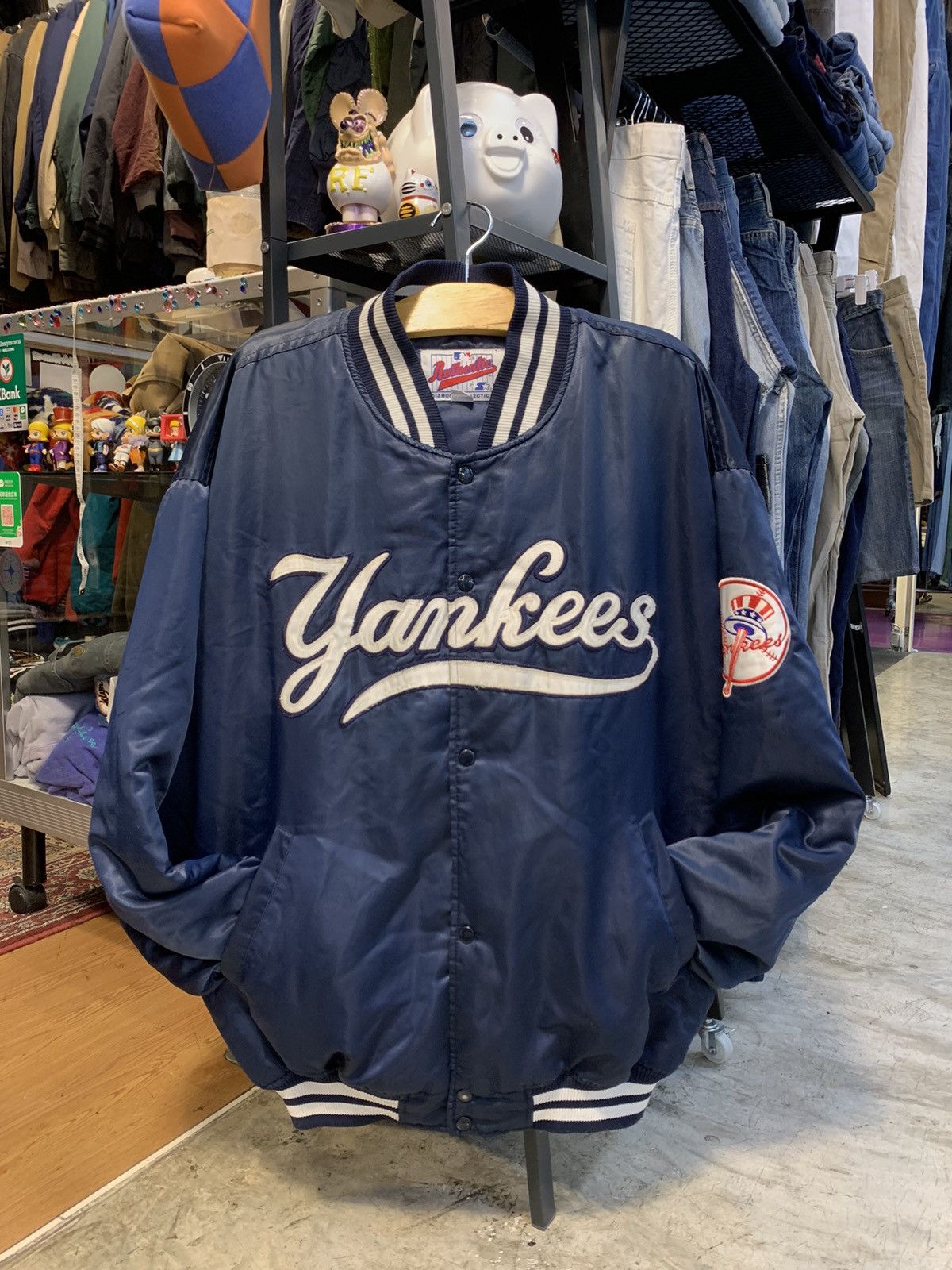 image of Vintage Starter Authentic New York Yankees Satin Jacket in Navy, Men's (Size 2XL)