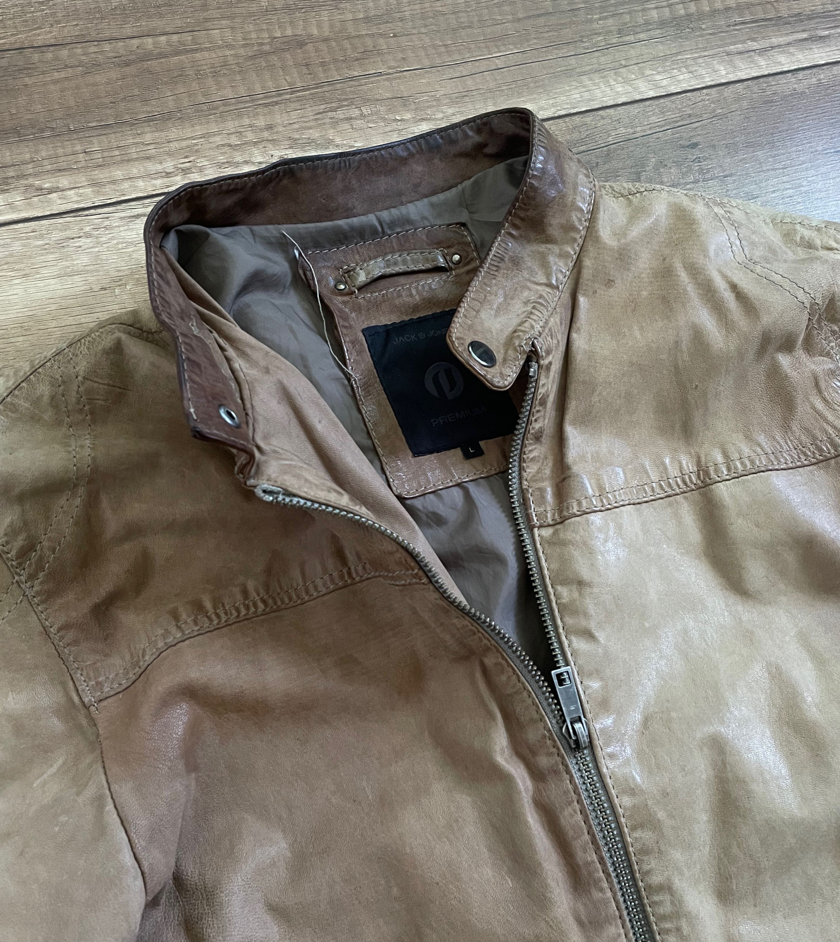 Jack & Jones Jack Jones Distressed Heavy Leather Jacket Bomber Size US L / EU 52-54 / 3 - 8 Thumbnail