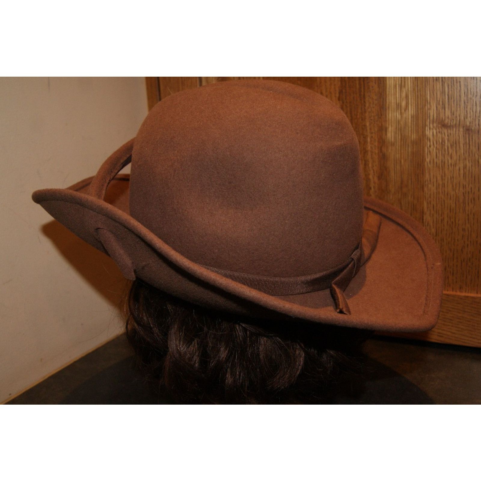 Vintage VTG Brown 100% Wool Hat Pheasant Feathers 60s USA Made 20.5 Size ONE SIZE - 4 Thumbnail