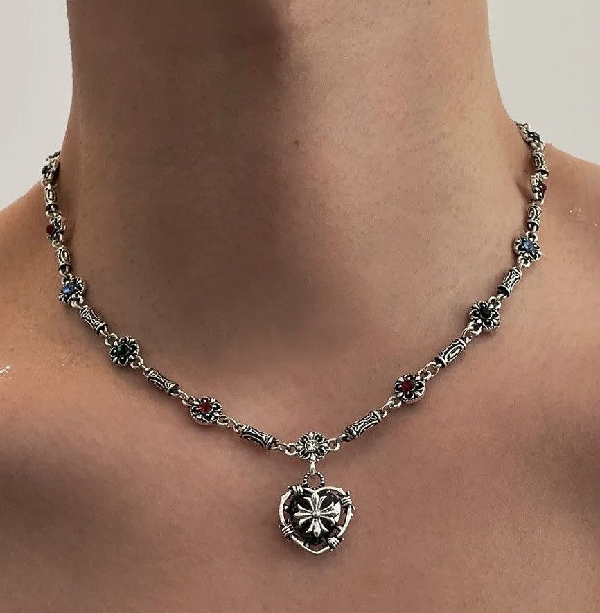 Japanese Brand × Jewelry Fashion punk retro heart cross gem choker chain necklace Size ONE SIZE - 2 Thumbnail