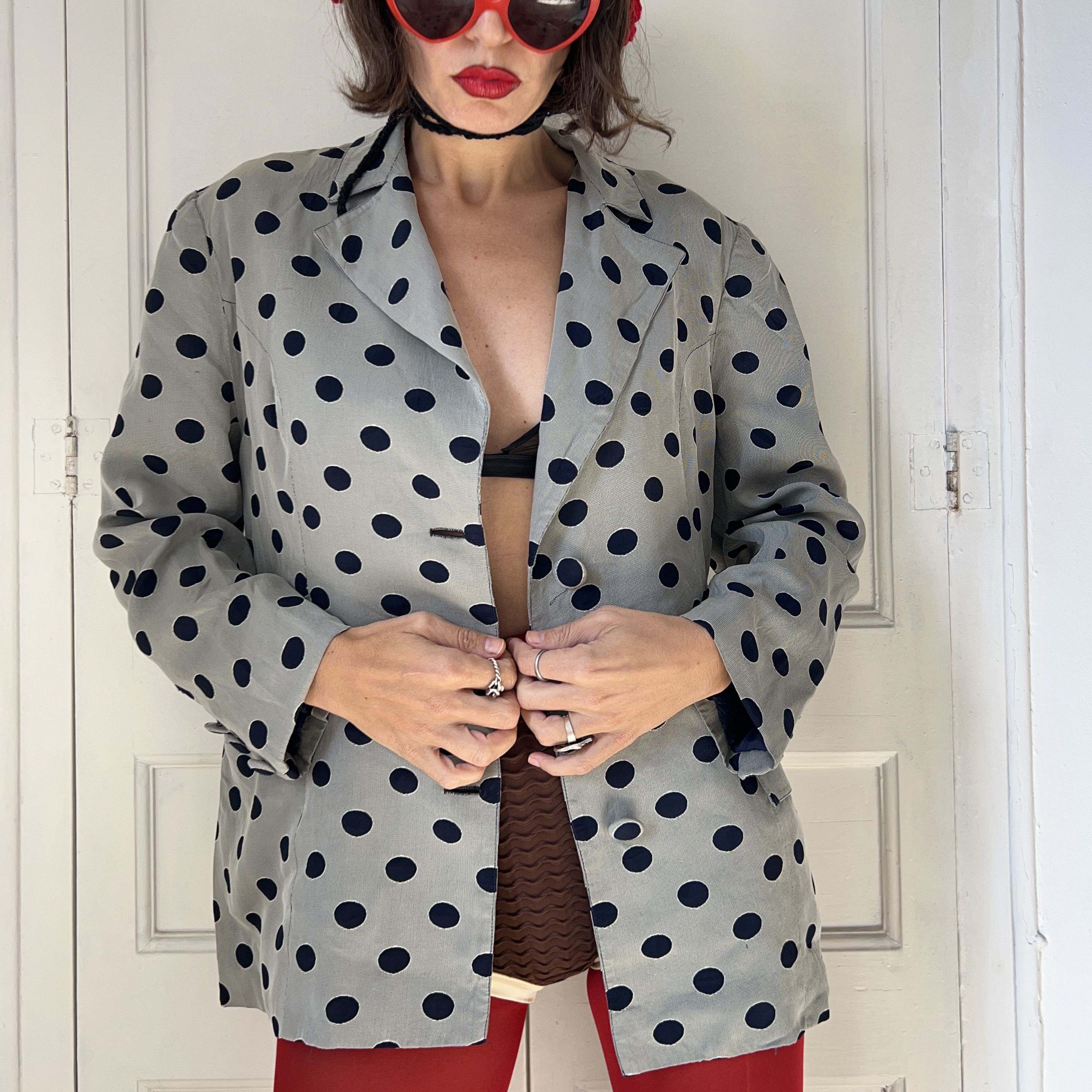 Vintage Vintage 90s Polka Dot Blazer Size XL / US 12-14 / IT 48-50 - 4 Thumbnail
