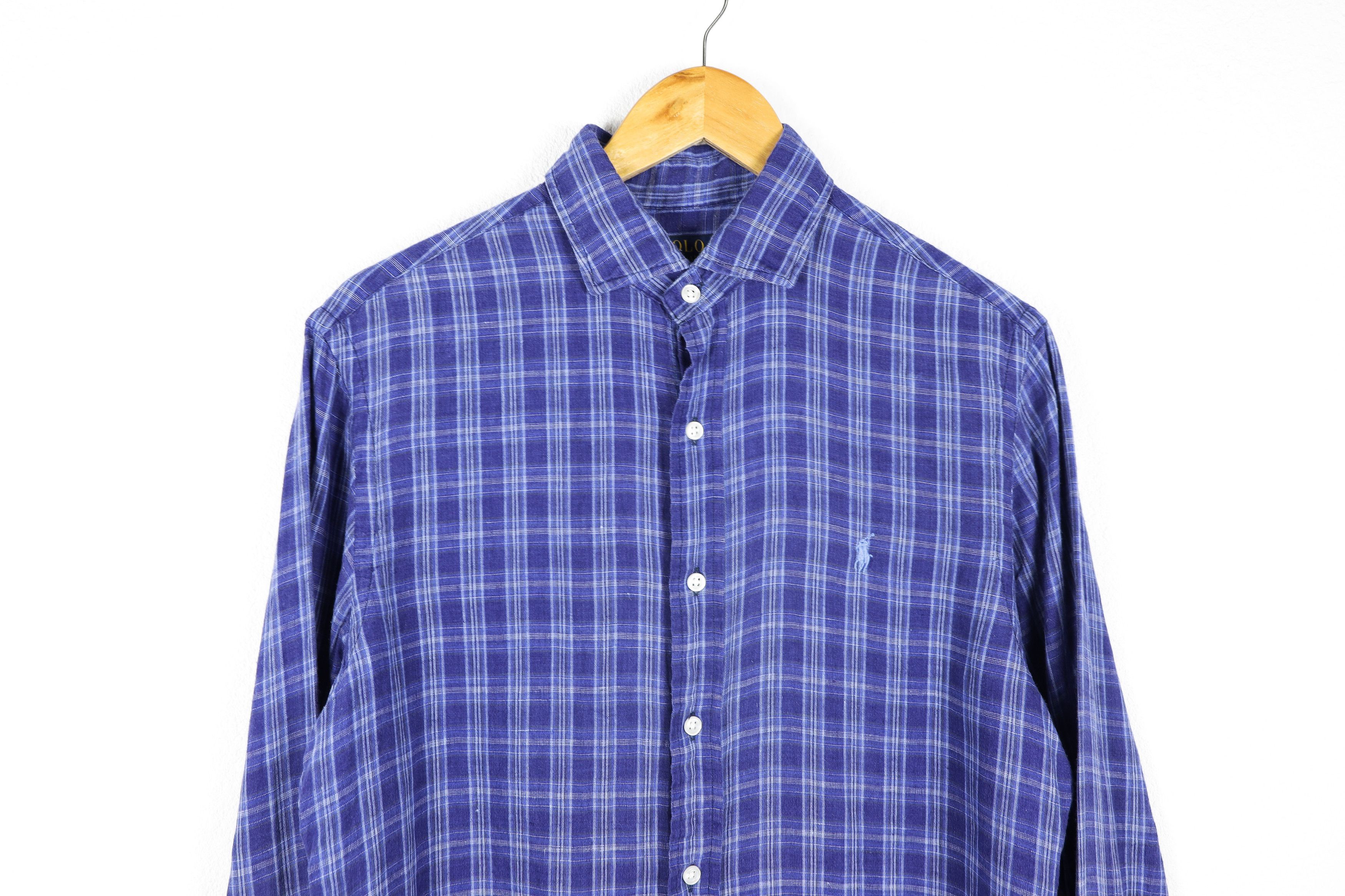 120% Lino Polo Ralph Lauren Pony Logo Blue Check Linen Shirt Preppy Size US M / EU 48-50 / 2 - 2 Thumbnail