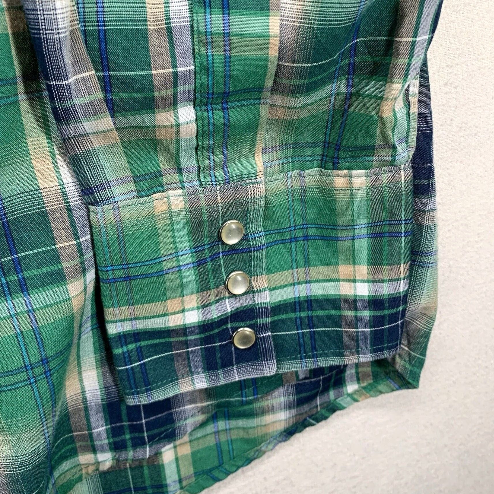 Wrangler Wrangler Mens 2XL Plaid Western Snap Button Long Sleeve Shirt Blue Green Casual Size US XXL / EU 58 / 5 - 6 Thumbnail