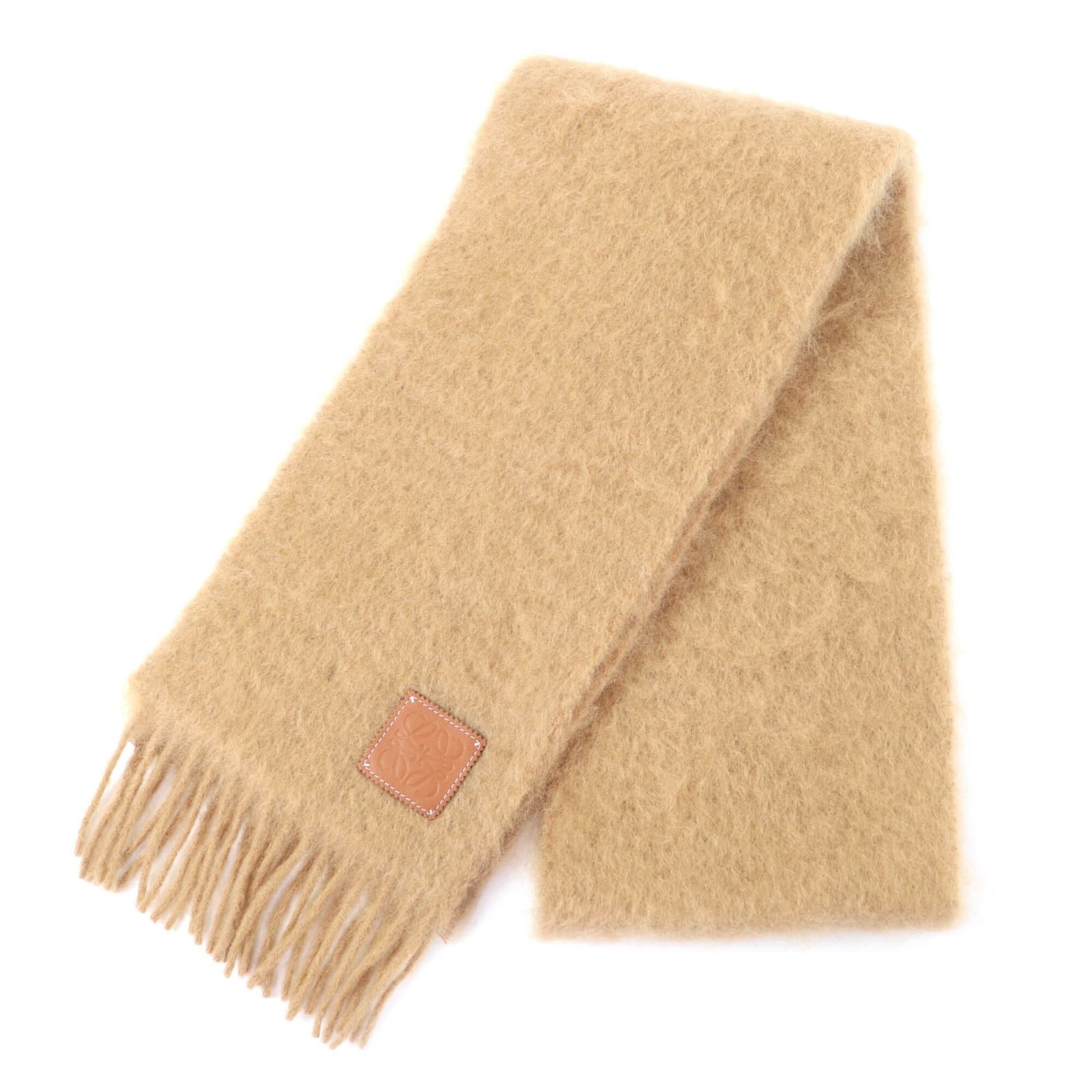 Loewe LOEWE 28003861 Mohair and Wool Blend Scarf with Anagram Leather Patch, Fringe, Brown, Made in Spain, Authentic, Women's Size ONE SIZE - 1 Thumbnail