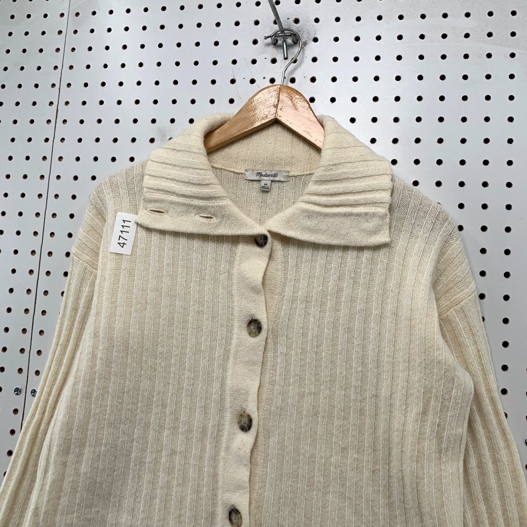 Madewell Madewell Wool Cardigan Sweater Womens XS Beige Wide Rib Knit Collared Size XS / US 0-2 / IT 36-38 - 7 Thumbnail