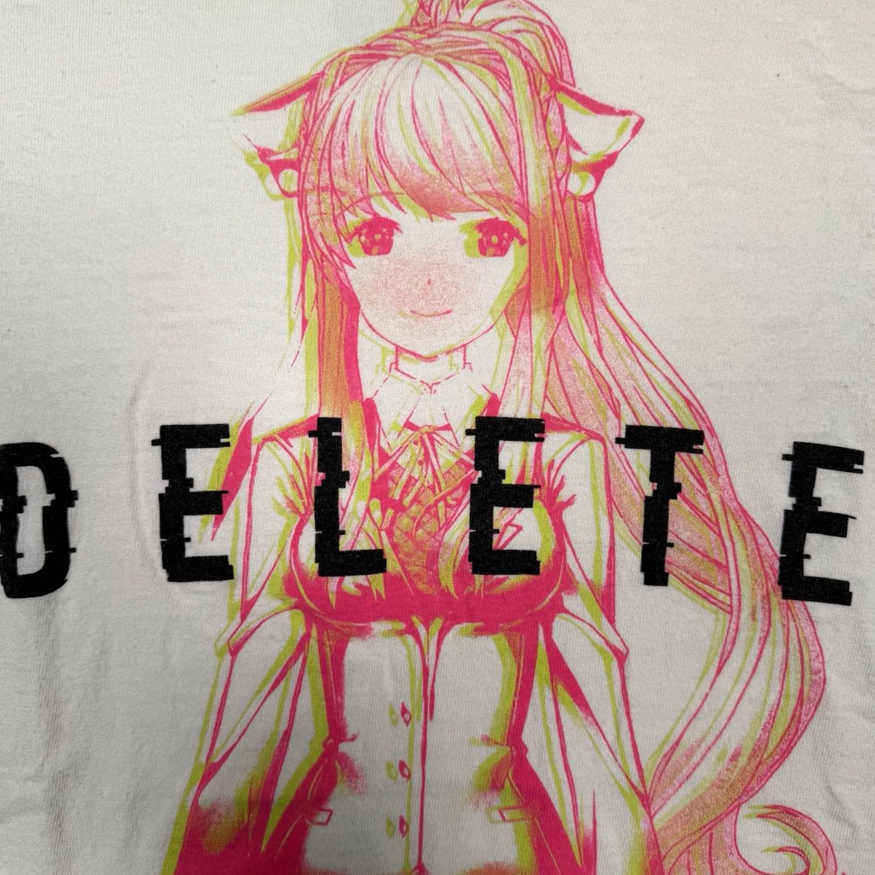 Vintage Mens Doki Doki Literature Club Anime White Shirt Medium Monika Delete Size US M / EU 48-50 / 2 - 2 Thumbnail
