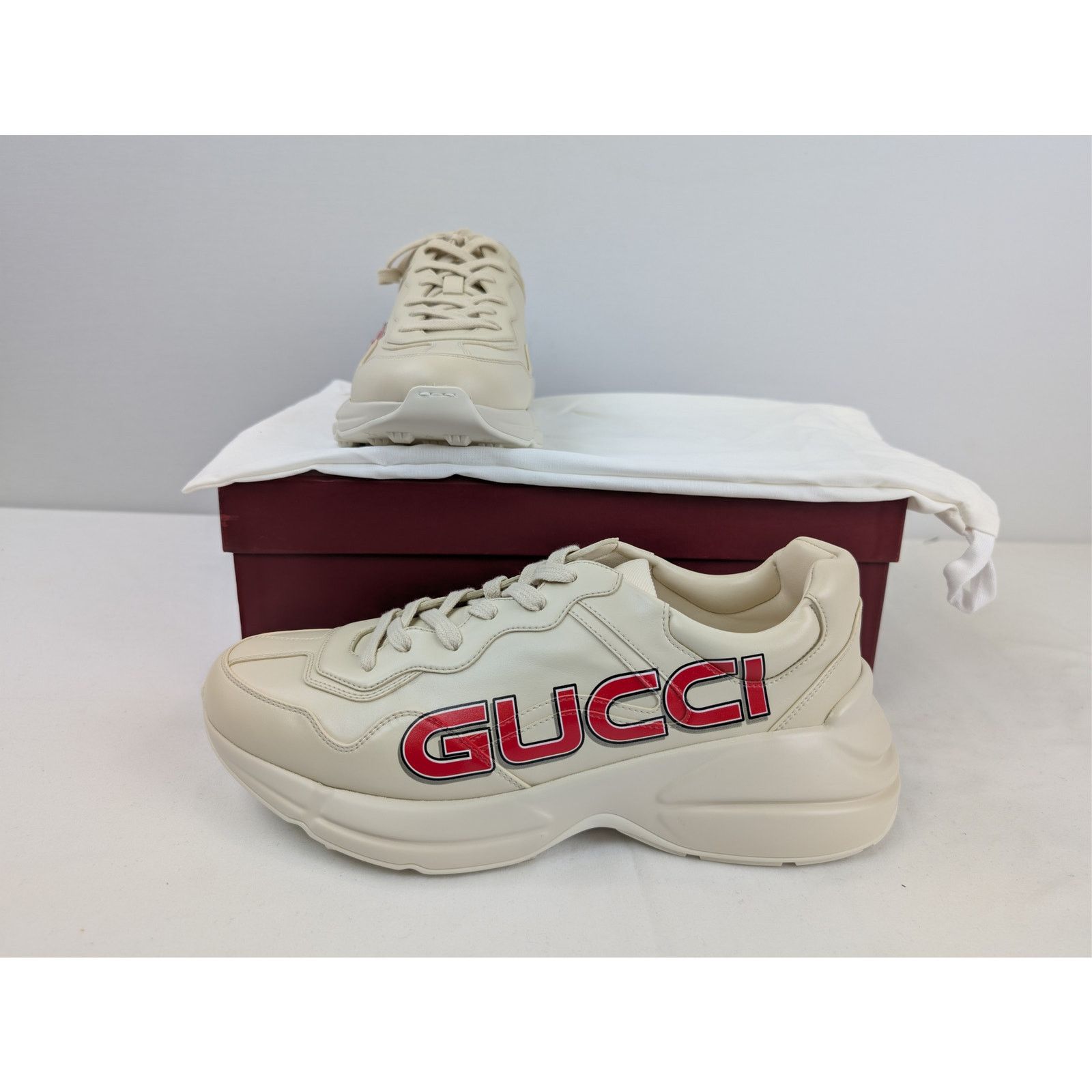 Gucci o1rshd1 Gucci logo print Rhyton leather sneakers in ivory Size US 10.5 / EU 43-44 - 18 Thumbnail