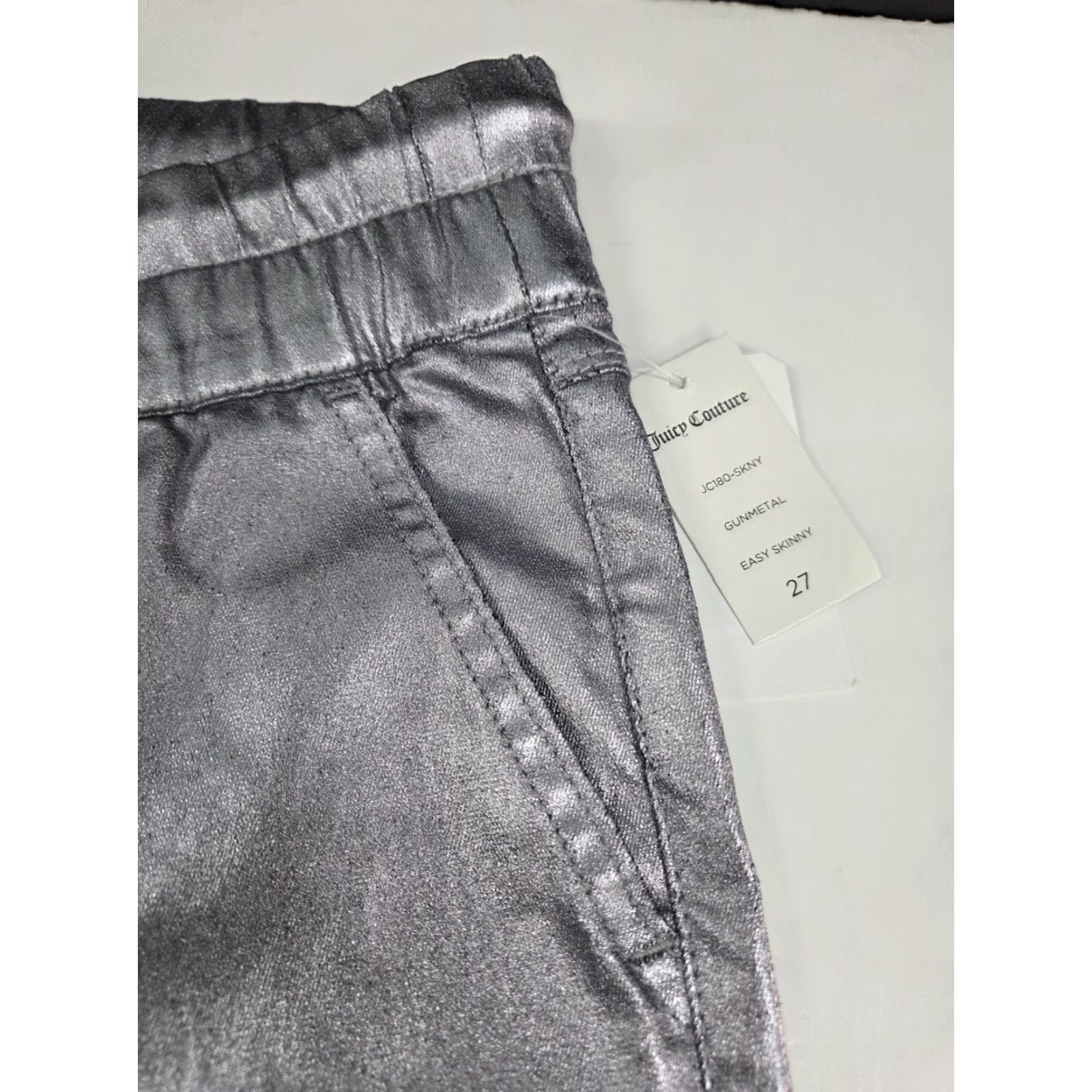 Juicy Couture Juicy Couture Womens Easy Skinny Pants Drawstring Pockets Size 27 Gun metal/Silver 27 Inseam Chino Knit Slimming Regular Mens? Women? Size 27" / US 4 / IT 40 - 6 Thumbnail