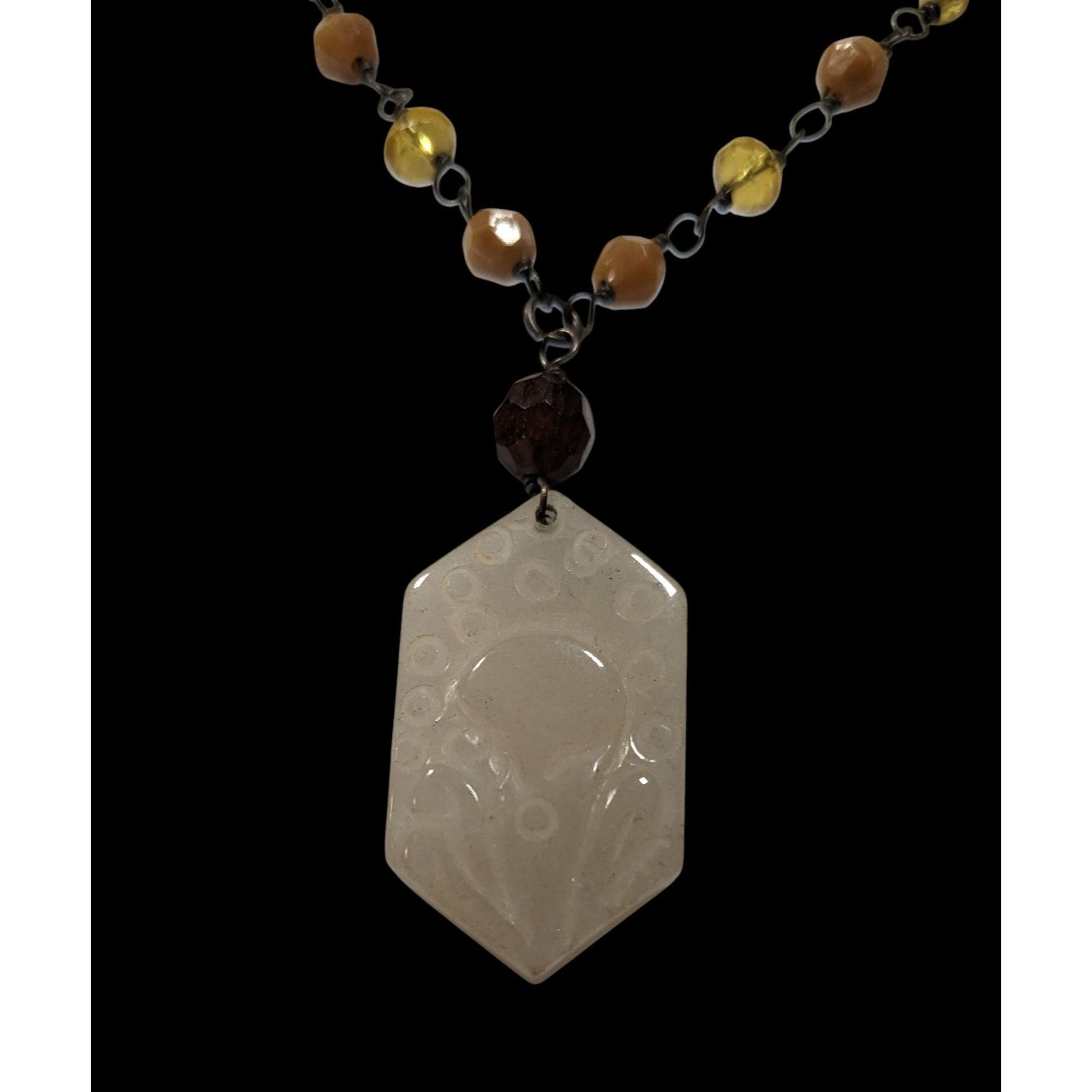 Other Vintage Carved Quartz Pendant Necklace With Beaded Chain Size ONE SIZE - 2 Thumbnail