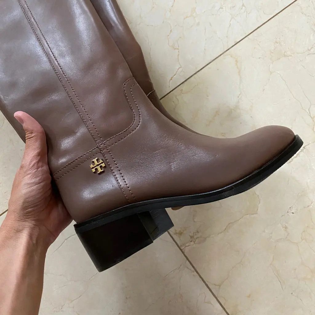 Tory Burch Fulton Leather Knee High Boots — Brown