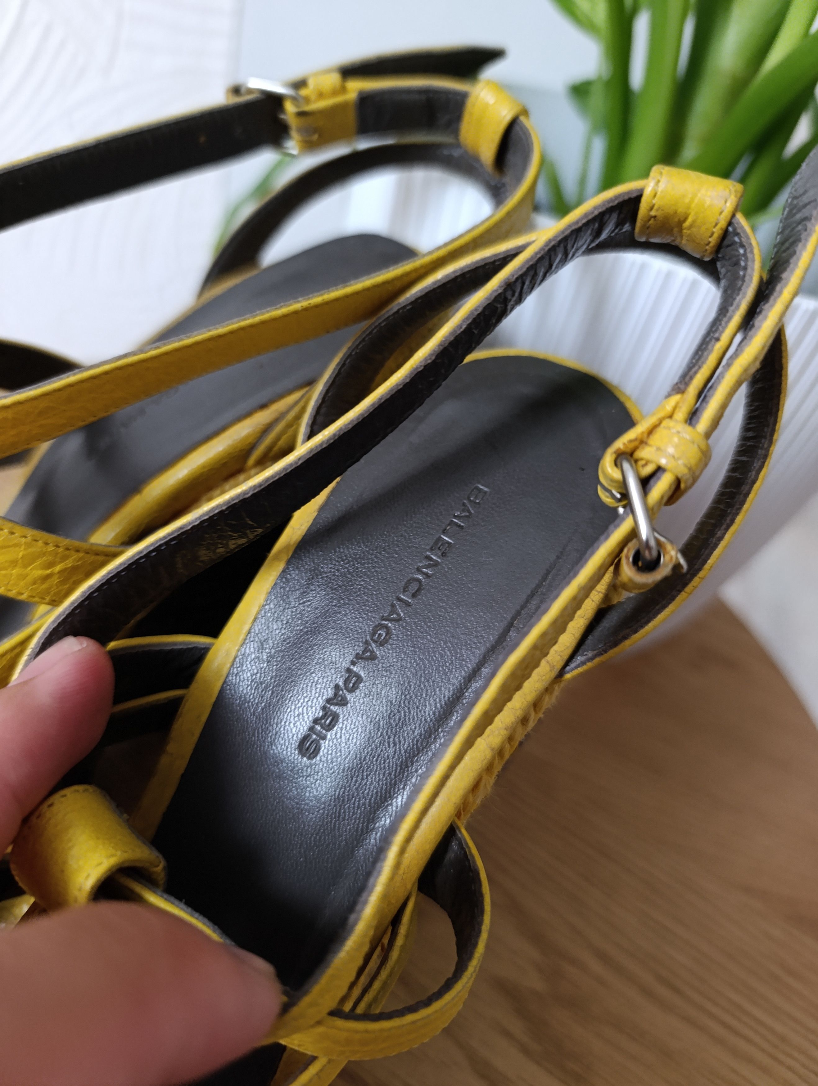 Balenciaga Balenciaga Yellow Leather Wedge Ankle Strap Sandals Size US 7 / IT 37 - 2 Thumbnail