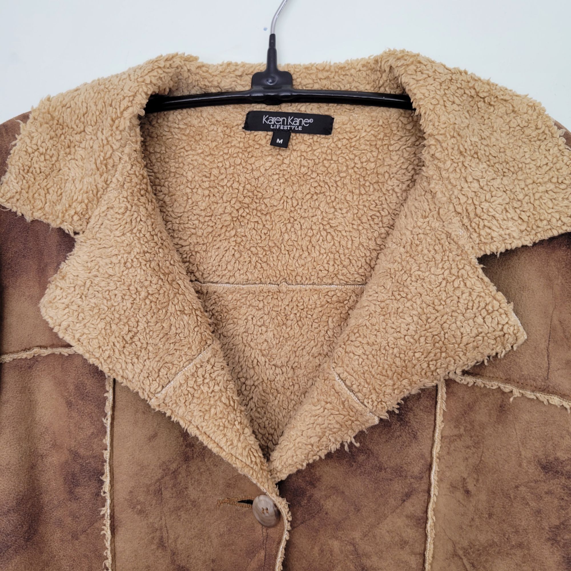 Vintage Karen Kane M Brown Faux Suede Sherpa Jacket Outerwear Ranche Size M / US 6-8 / IT 42-44 - 2 Thumbnail
