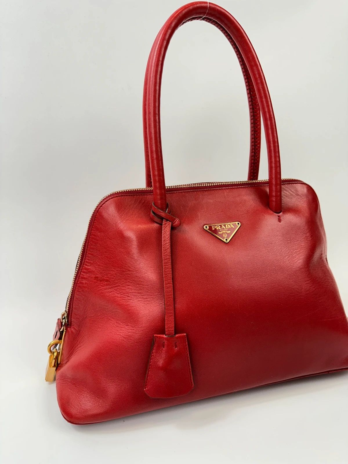Prada Prada Milano Red Leather Handbag Gold Hardware Size ONE SIZE - 2 Thumbnail
