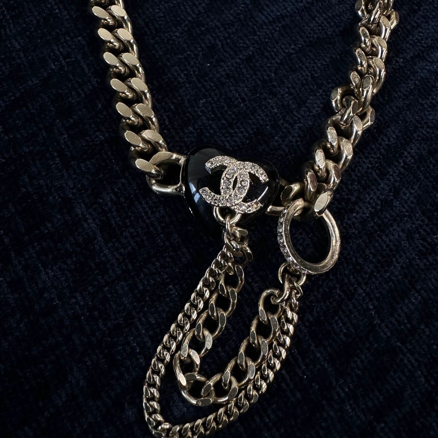 Chanel Chanel 22B Rhinestone Heart Logo Black Necklace Size ONE SIZE - 2 Thumbnail