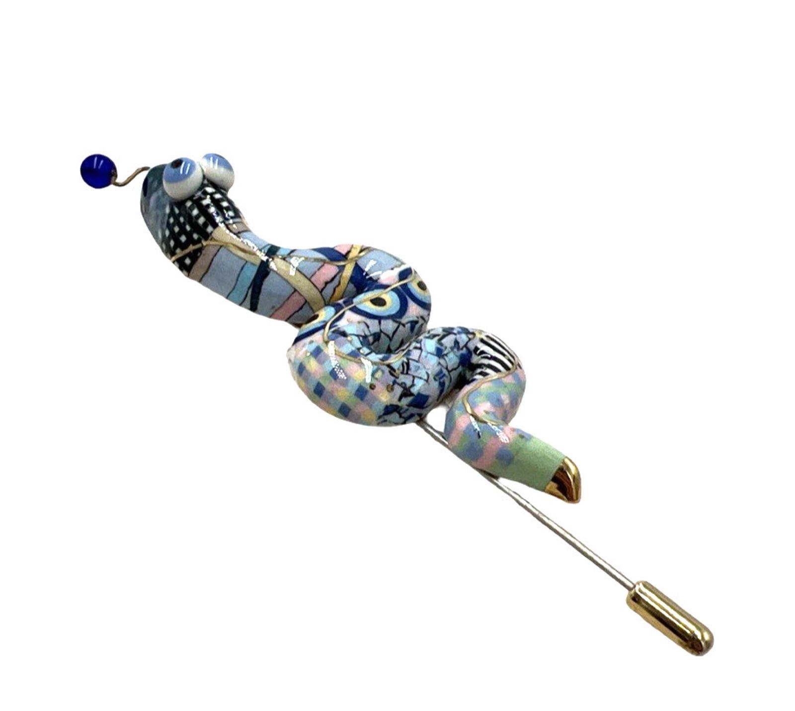Other Cynthia Chuang Porcelain Checkered Whimsical Snake Stick Pin Size ONE SIZE - 2 Thumbnail