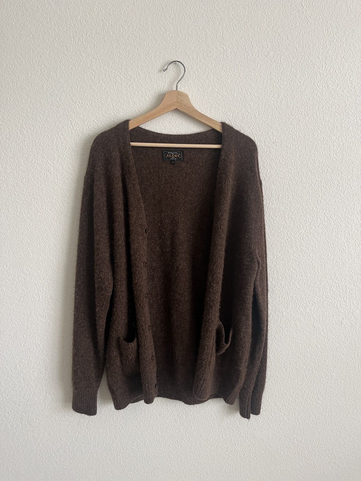 image of Beams Plus Beams Mohair Blend Cardigan in Brown, Men's (Size XL)