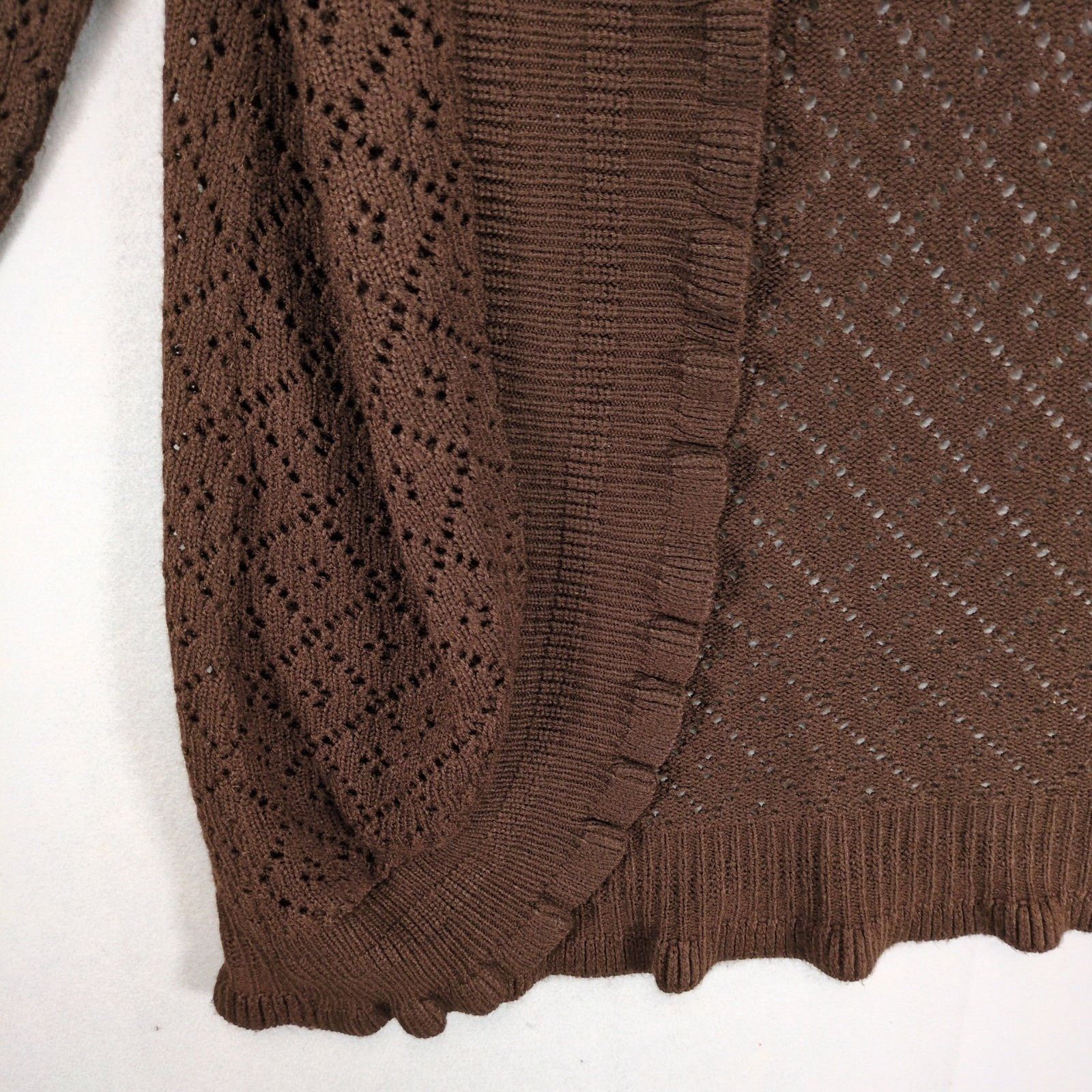 Vintage Bliss Women's Brown Open Cardigan Diamond Knit Sweater Size L / US 10 / IT 46 - 3 Thumbnail