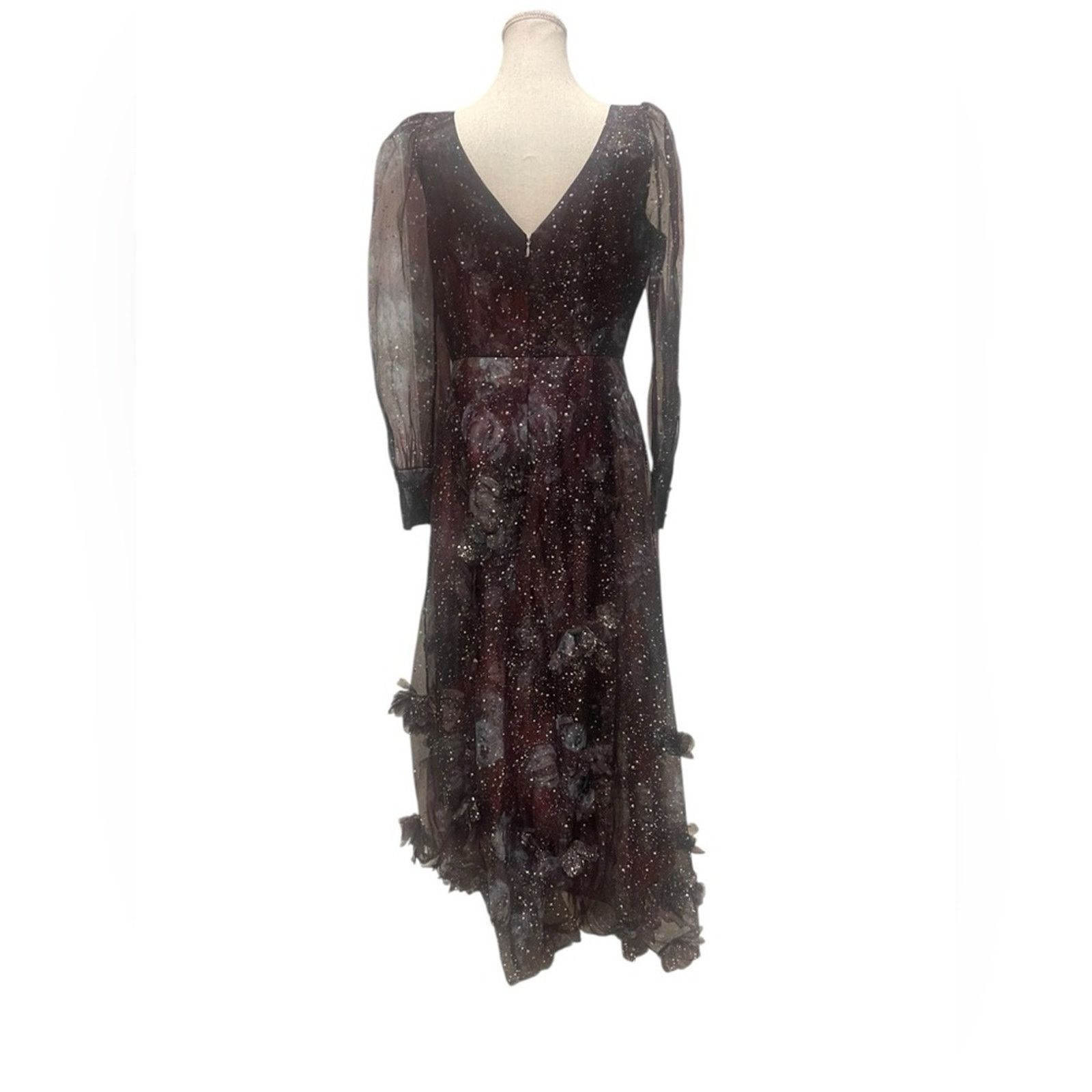 Marchesa Marchesa Norte Gown 3D Floral Purple Black Organza Foiled Size L / US 10 / IT 46 - 7 Thumbnail