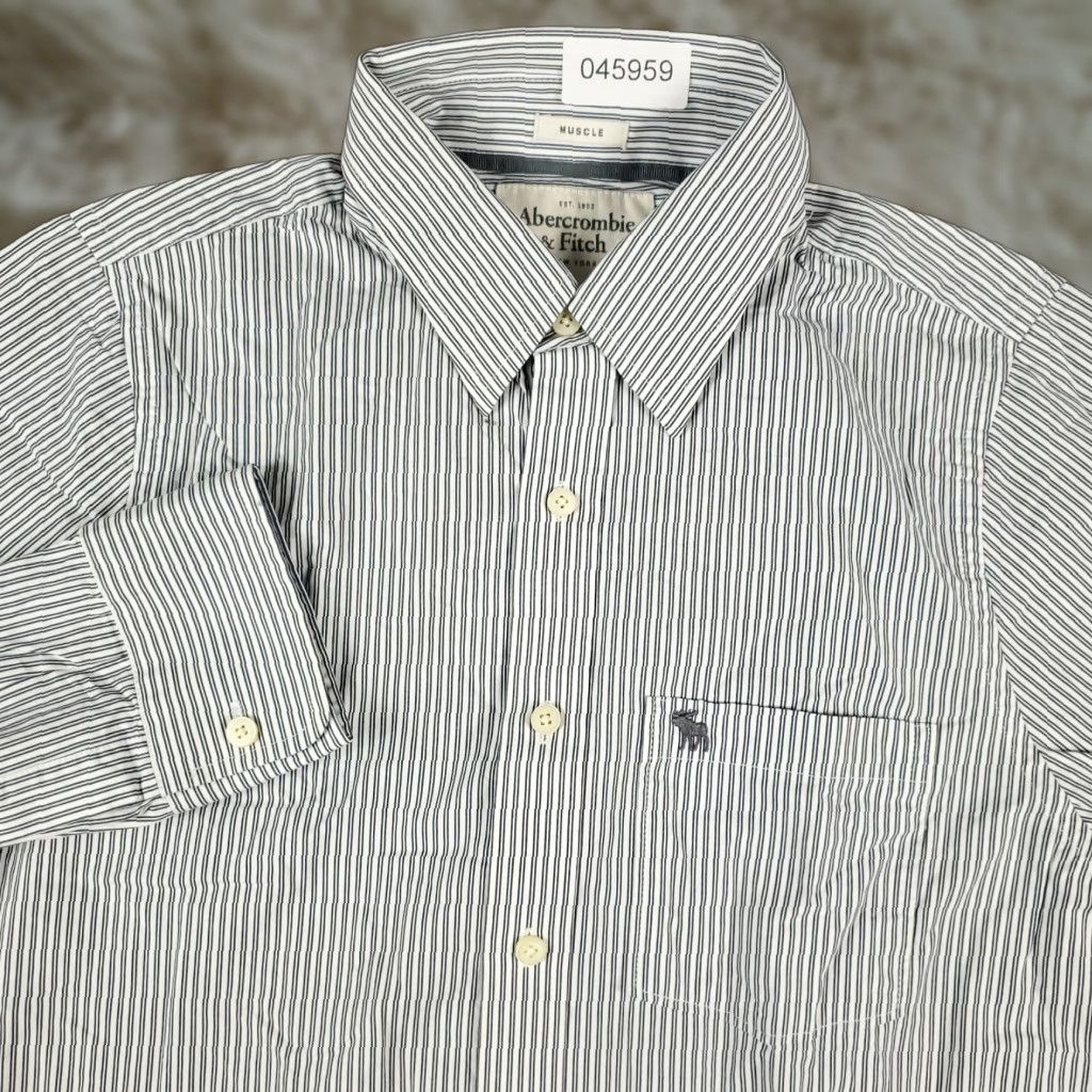 Abercrombie & Fitch Abercrombie & Fitch Button-Up Shirt Mens Large Gray Striped Casual Long Sleeve Size US L / EU 52-54 / 3 - 1 Thumbnail