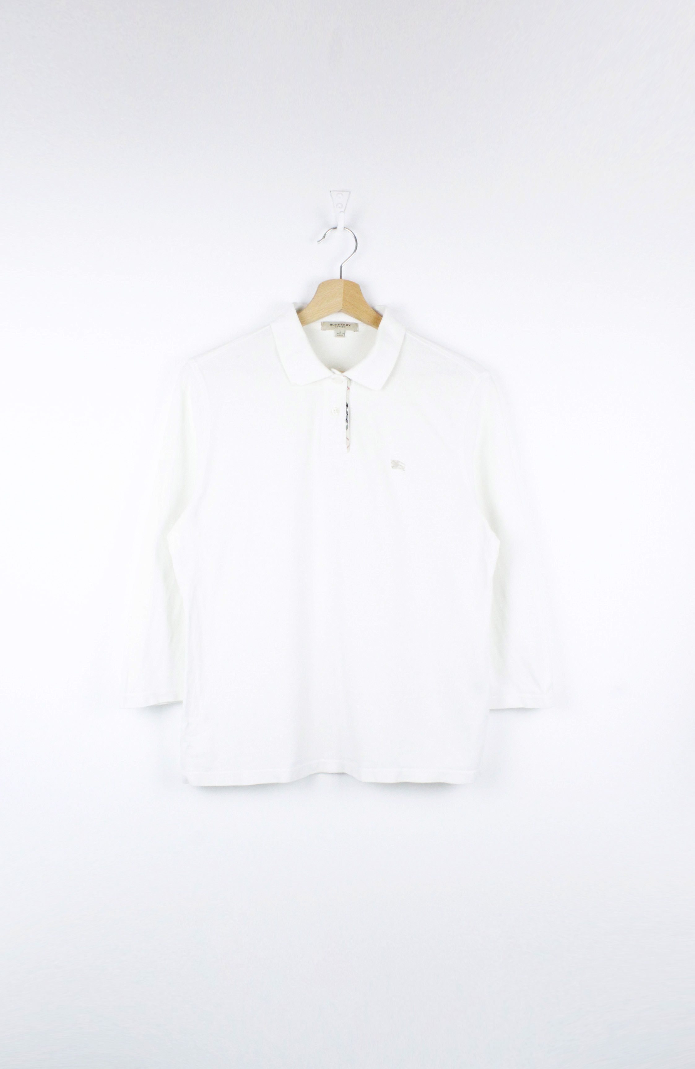 Burberry Womens Burberry Logo Check Details 3/4 Sleeve Polo Shirt Size L / US 10 / IT 46 - 1 Thumbnail