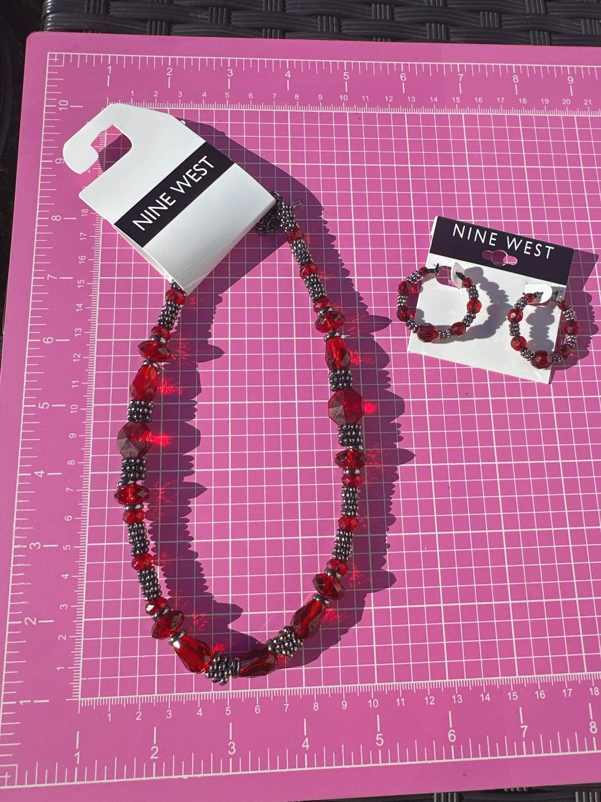 Nine West Nine West Red Crystal beaded Jewelry Set 17” necklace + ear Size ONE SIZE - 6 Thumbnail
