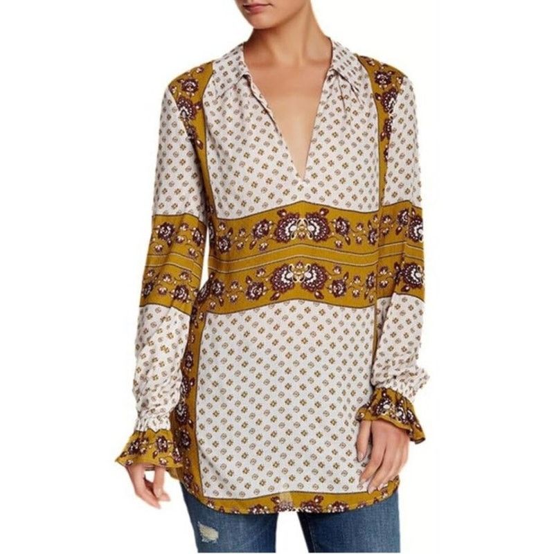 Free People Free People Bohemian Changing Times Printed Blouse Tea, sz M Size M / US 6-8 / IT 42-44 - 3 Thumbnail