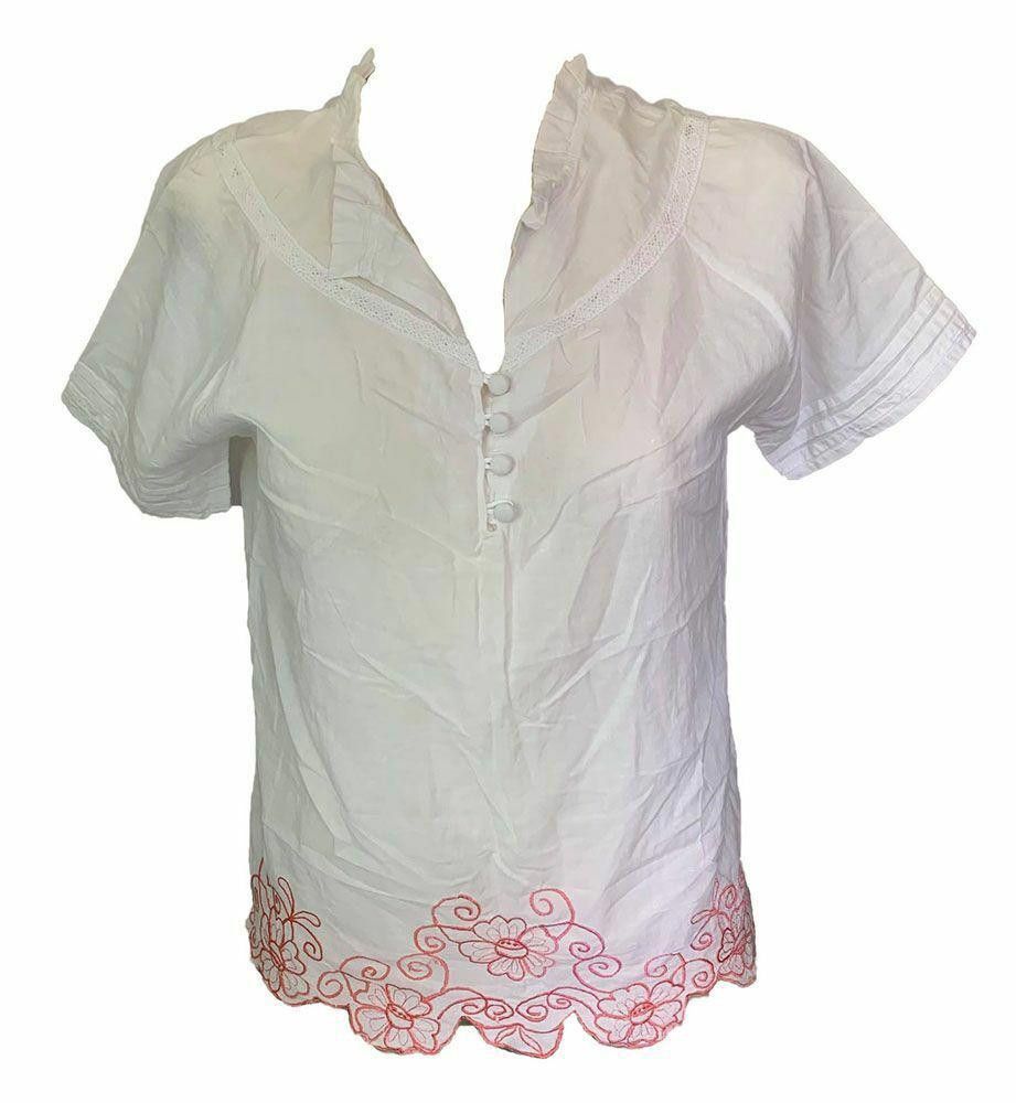 Designer New White Hand Made Bluse S Size S / US 4 / IT 40 - 1 Thumbnail