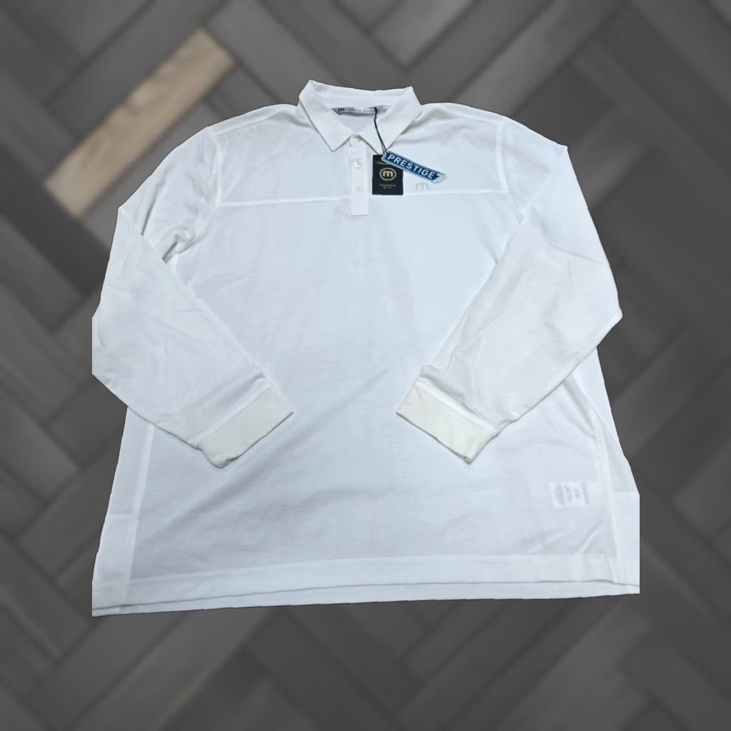 TravisMathew NWT Travis Mathew Mens White Striped Spread Collar Long Sleeve Golf Performance Polo 2XL Athletic Breathable NWT Size US XXL / EU 58 / 5 - 1 Thumbnail