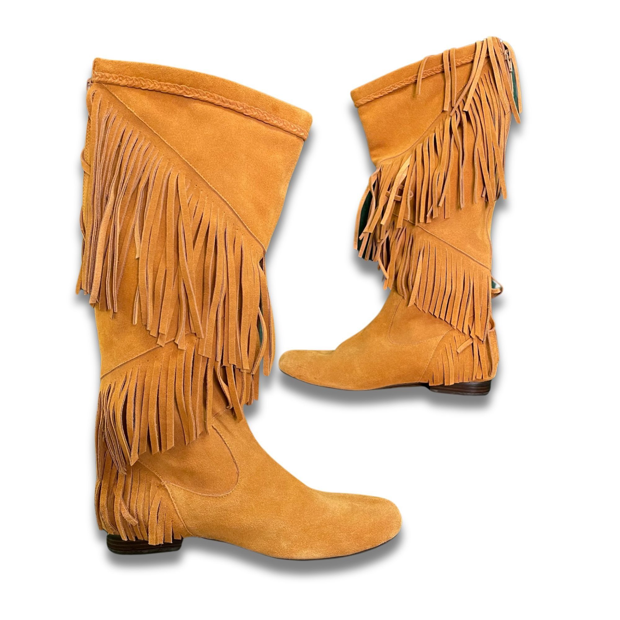 Other Stricca Fringe Suede Boots Size 10 Tan Western Style Made In Size US 10 / IT 40 - 3 Thumbnail