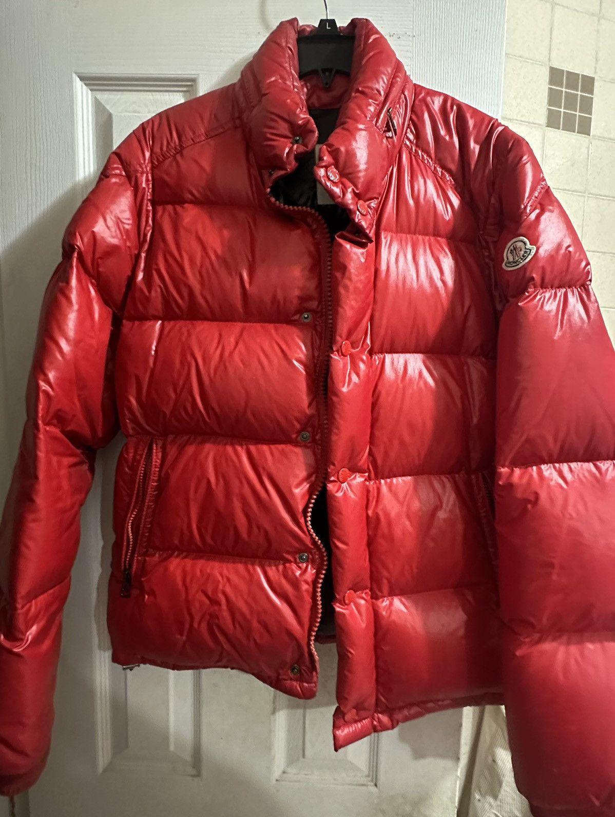 image of Moncler Puffer Jacket Maya Giubbotto Size Medium Size 3 in Red, Men's