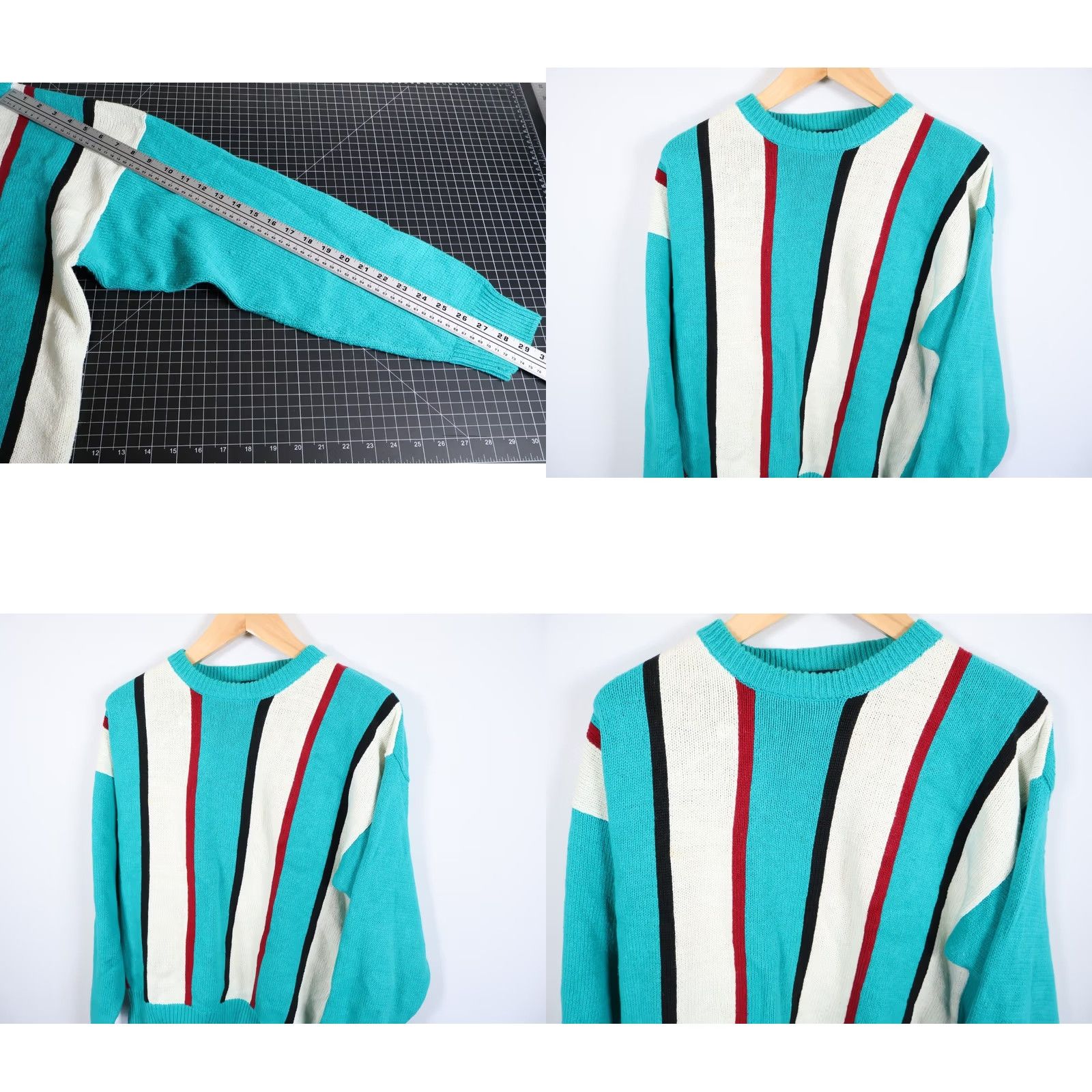 Vintage VINTAGE Par Four Sweater Shirt Mens Large 90s Teal Ivory Striped Heavyweight Cotton Blend Knit VTG Size US L / EU 52-54 / 3 - 8 Thumbnail
