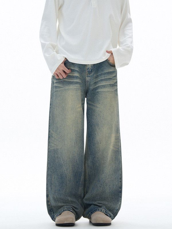 Japanese Brand American men's whiskered wide-leg high street jeans Size US 32 / EU 48 - 1 Thumbnail