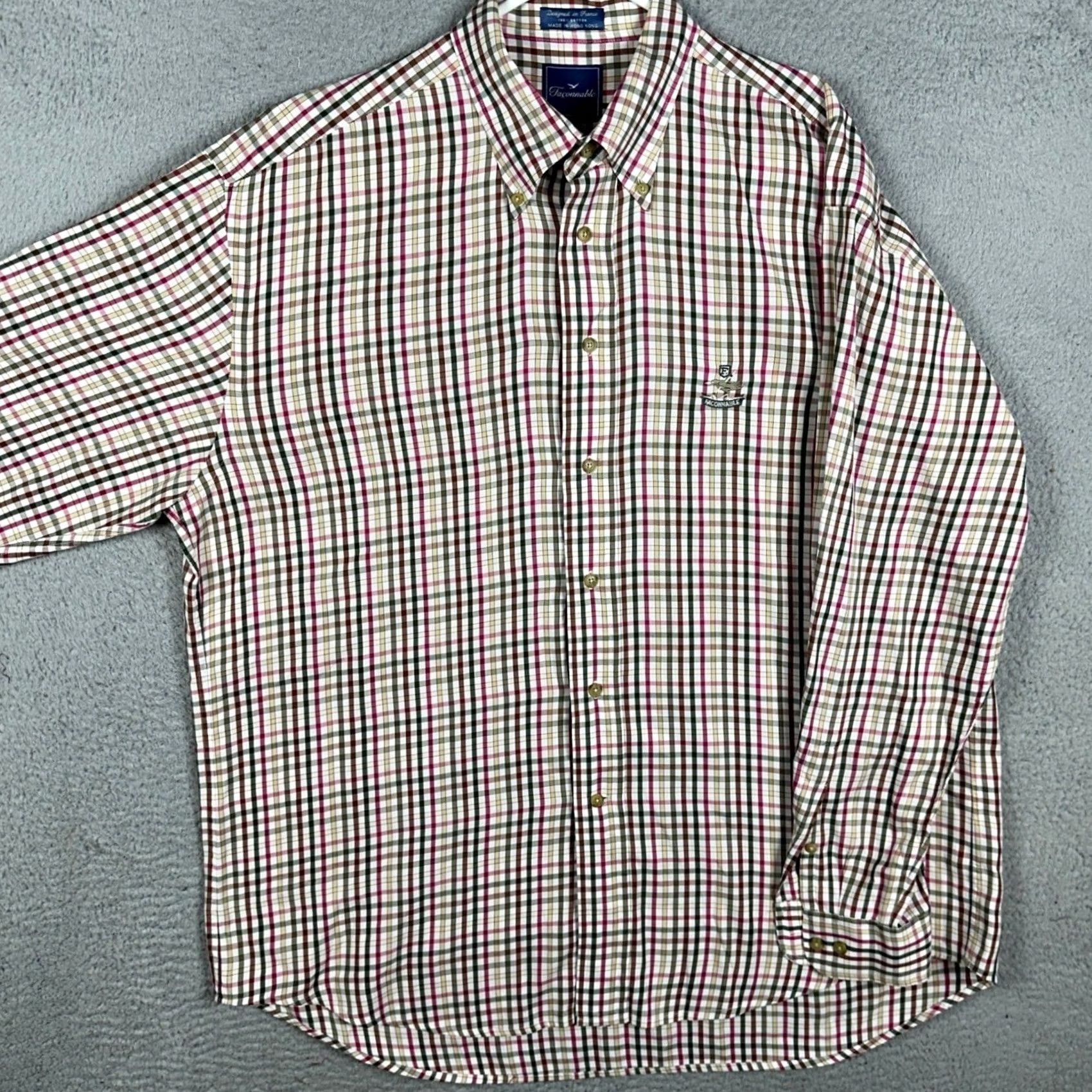 Faconnable Faconnable Shirt Mens XL Pink/Green Check Button-Down Long Sleeve Casual Logo Size US XL / EU 56 / 4 - 2 Thumbnail
