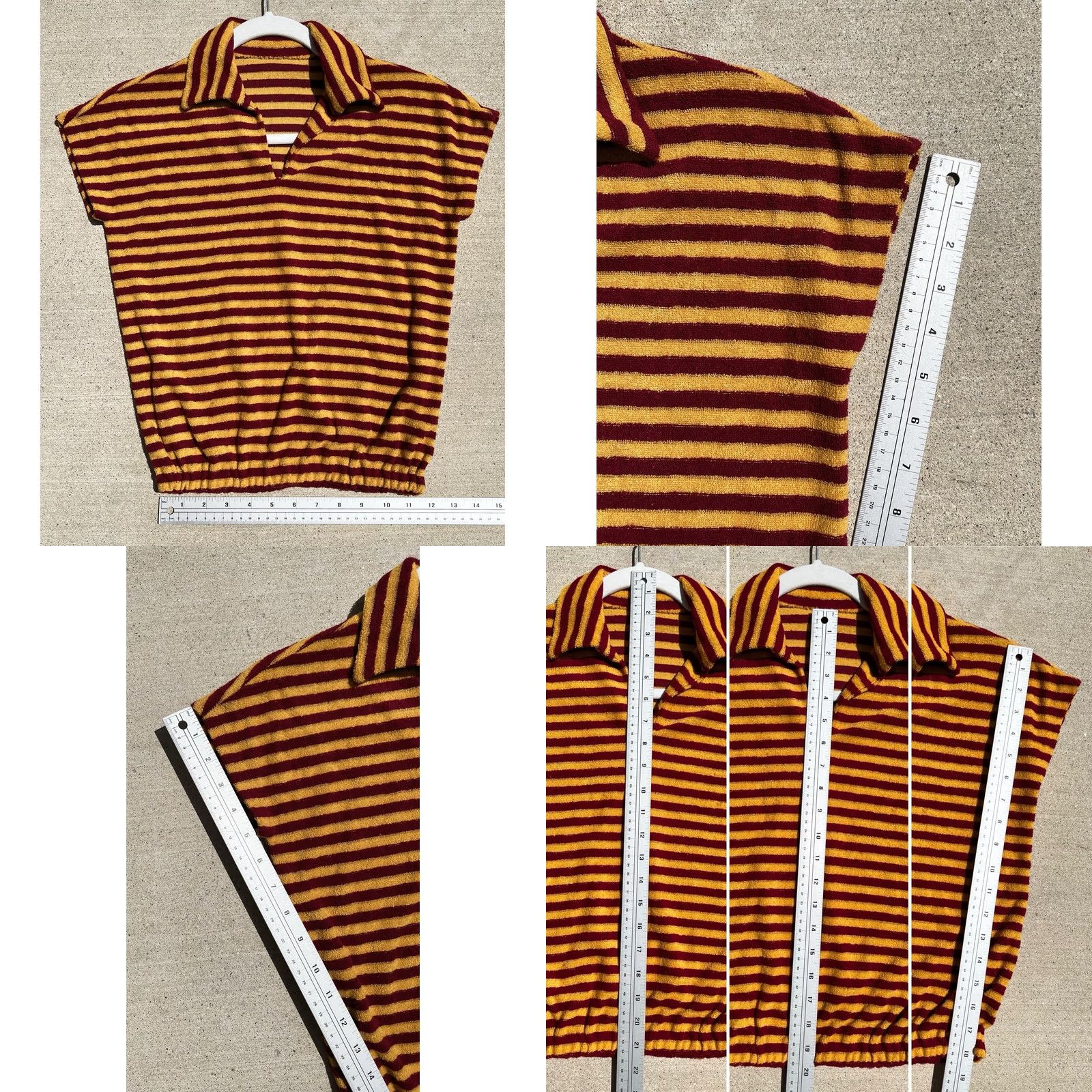 Vintage VINTAGE Shirt Golden Yellow Burgundy Striped Polo Top S/M 60s 70s Mod Size S / US 4 / IT 40 - 11 Thumbnail