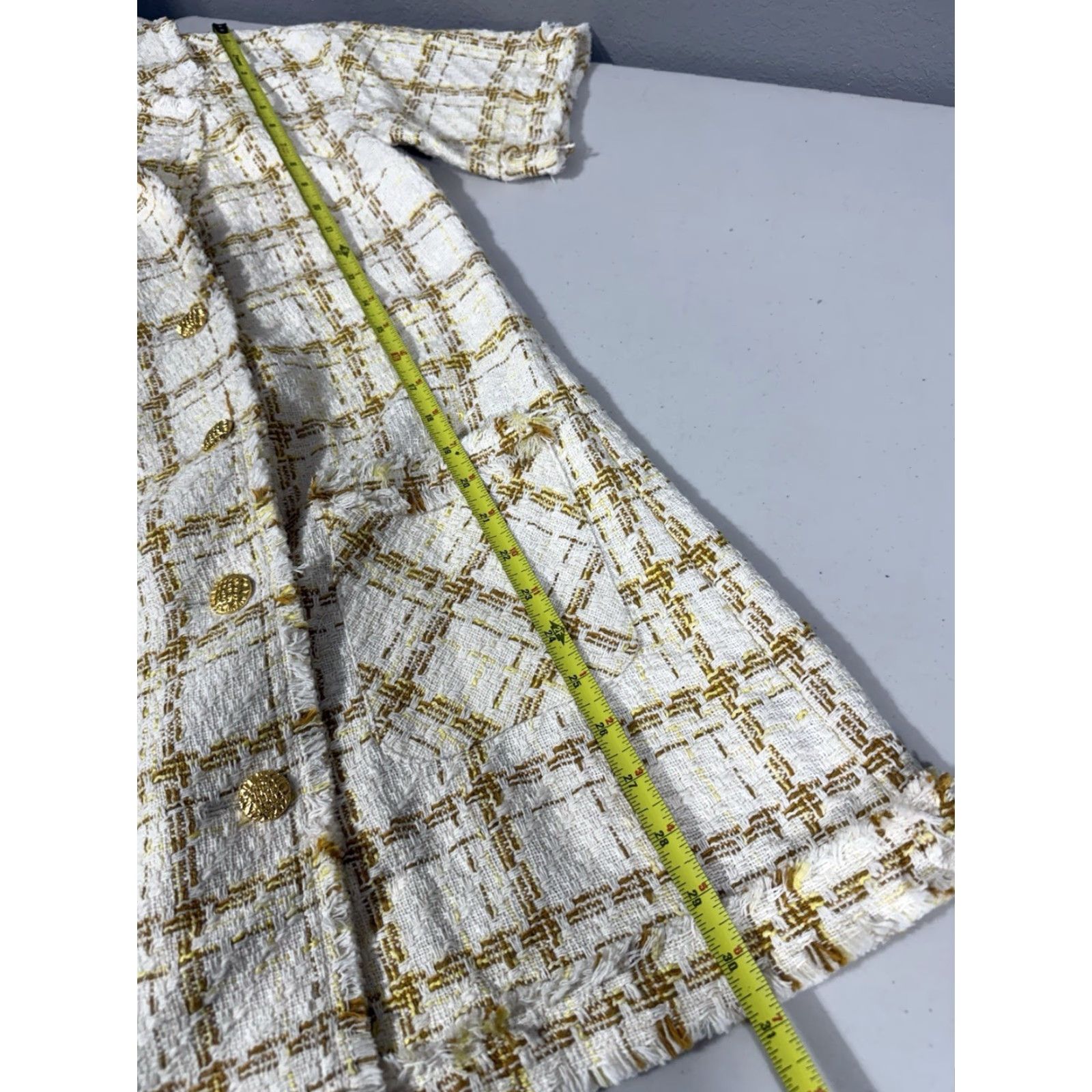 Zara Zara Tweed Blazer Dress Women's S Yellow Short Sleeve V-Neck Button 90s Vintage-Style Mini Dress Tweed Pattern Size S / US 4 / IT 40 - 3 Thumbnail