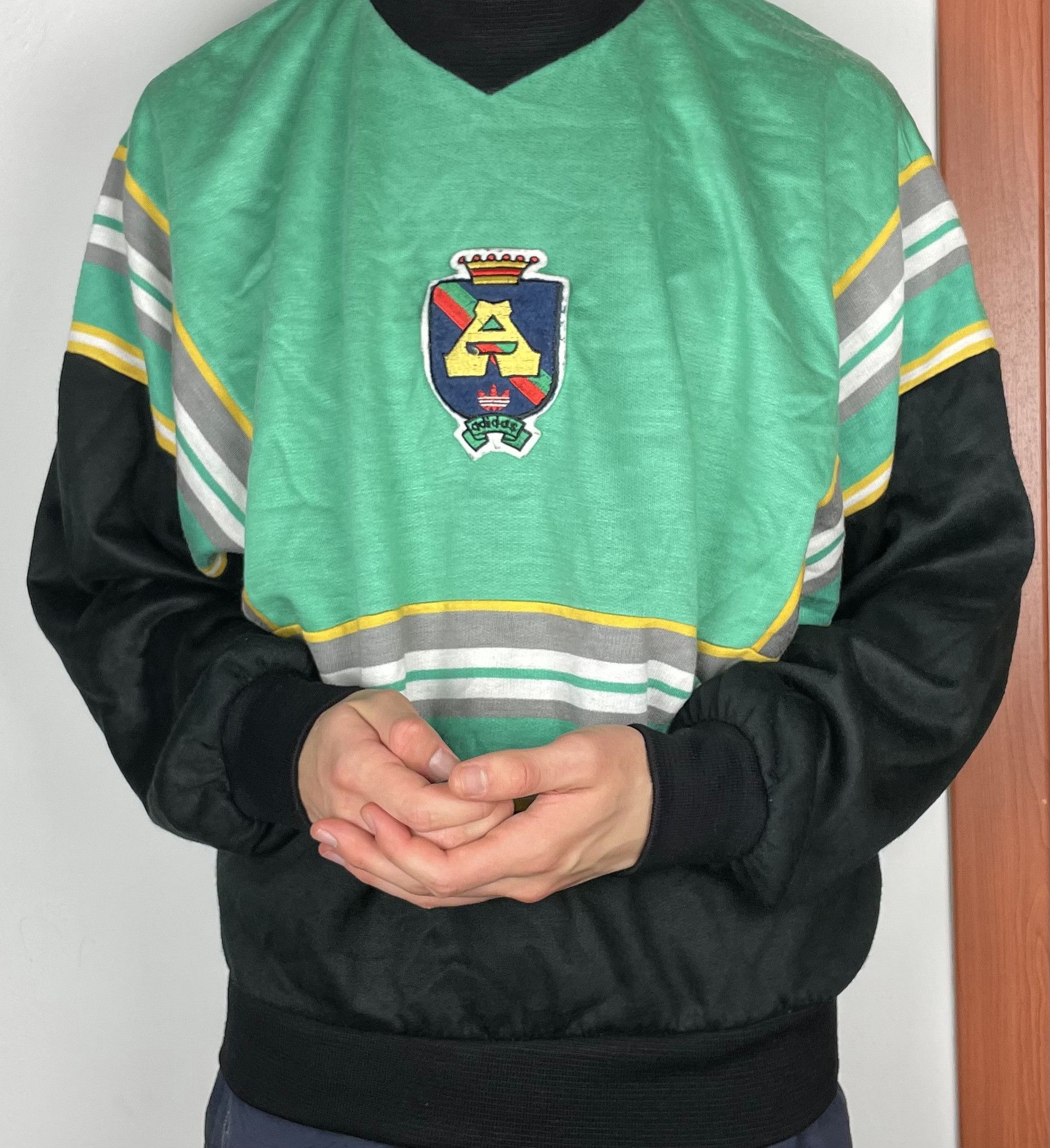 Adidas Men's Green Black Crew Neck Pullover Sweatshirt