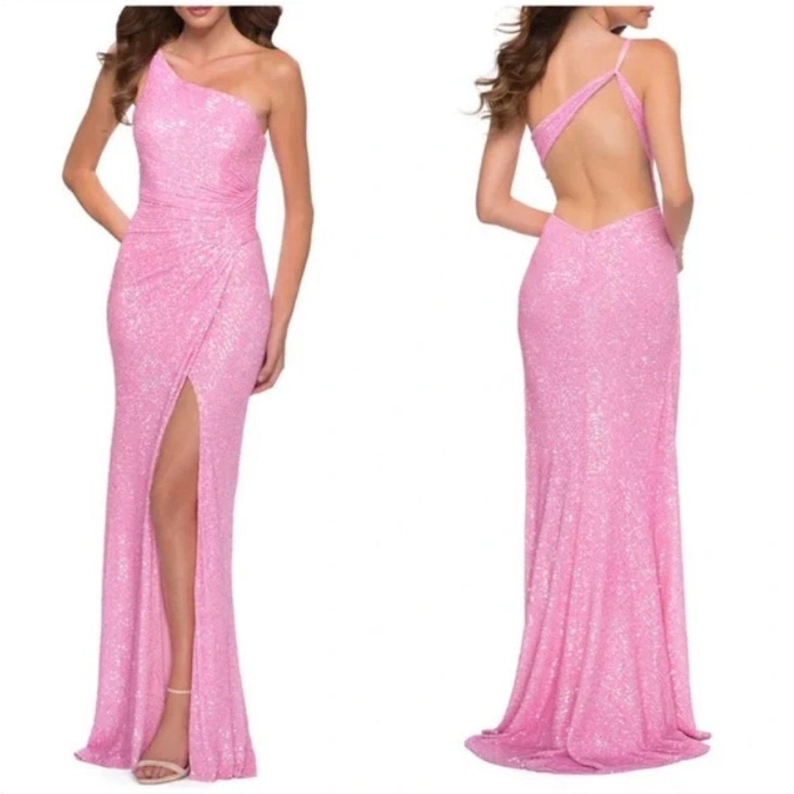 The Unbranded Brand La Femme Women Pink Sequin Open Back Long Prom Dress Size 8 Size M / US 6-8 / IT 42-44 - 1 Thumbnail