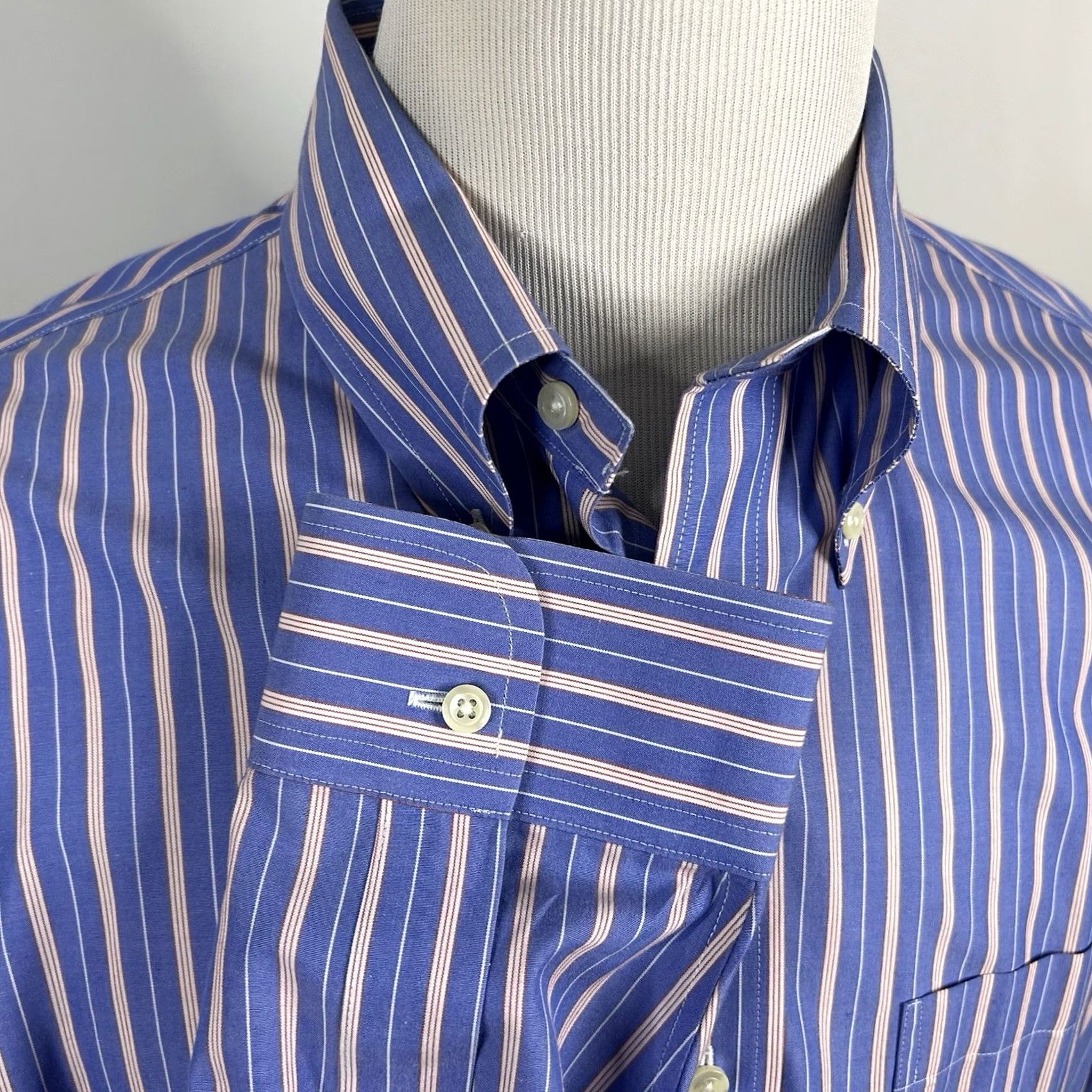 Brooks Brothers Brooks Brothers Dress Shirt Slim 17.5 34 Non-Iron Striped Button-Down Blue Red White, 100% Cotton, Regular, Mens Size 48R - 4 Thumbnail