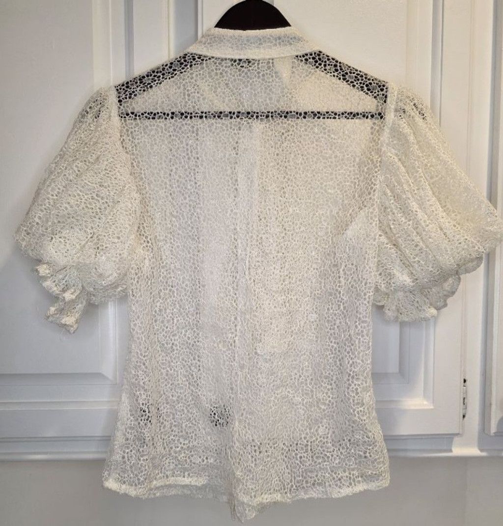 Pedro Garcia Gracia Sheer Lace Puff Sleeve Tie Neck Blouse Romantic Coque Size M / US 6-8 / IT 42-44 - 6 Thumbnail