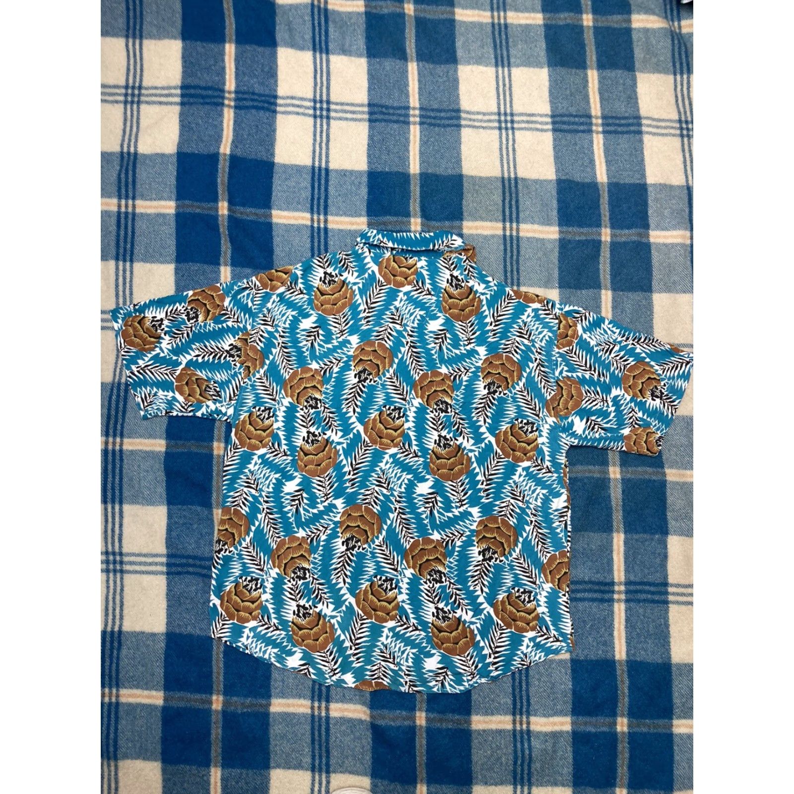 Vintage VINTAGE 80s Hawaiian Shirt blueprint label flowers trees beach Adult Medium Blue Long Sleeve Men Shirt M Size US M / EU 48-50 / 2 - 7 Thumbnail