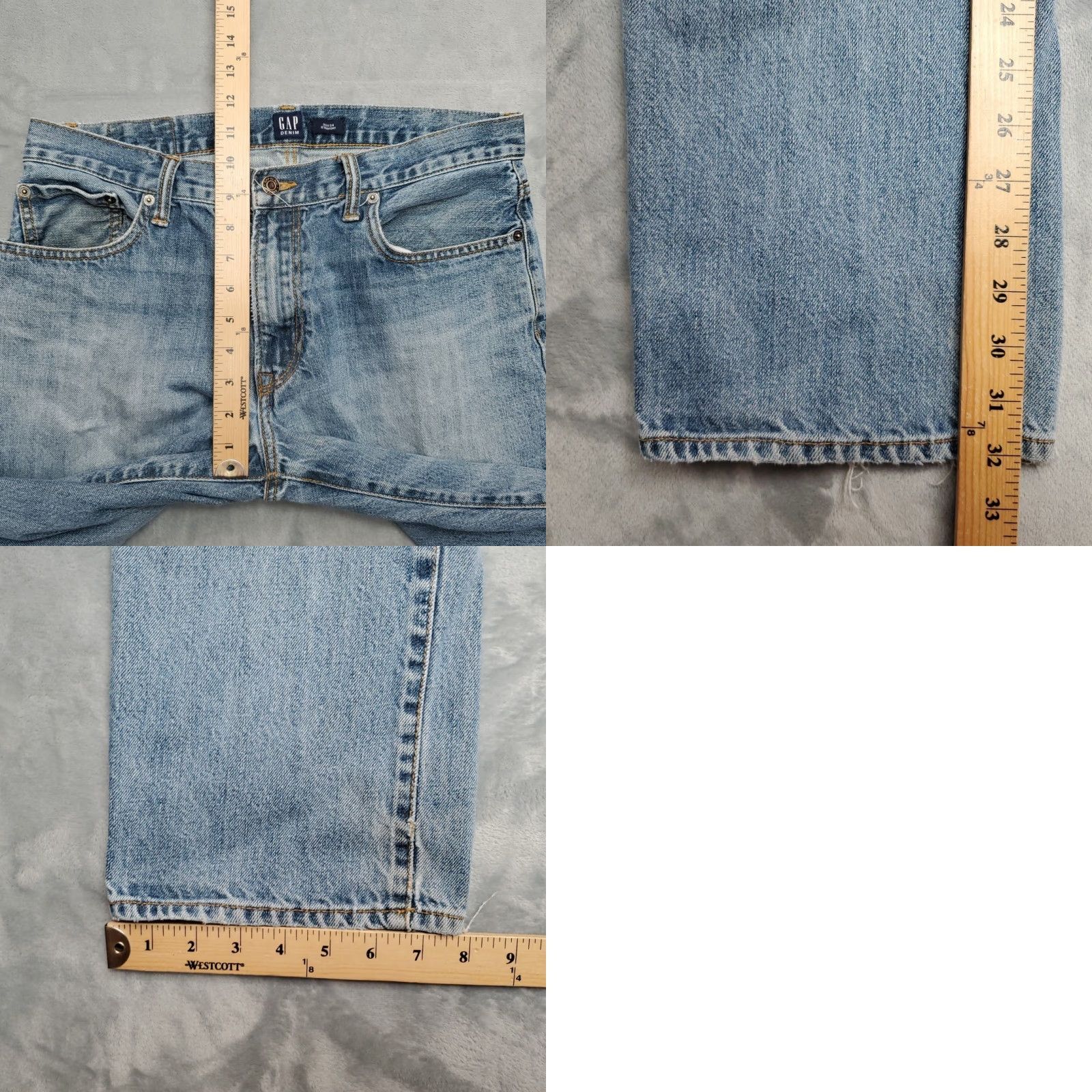 Gap Gap Jeans Mens 33x34 Blue Denim 100% Cotton Straight Leg Medium Wash Classics Jeans Mens 90s USA American Belt Loops 5-Pocket Zip Bags Womens? Size US 33 - 10 Thumbnail
