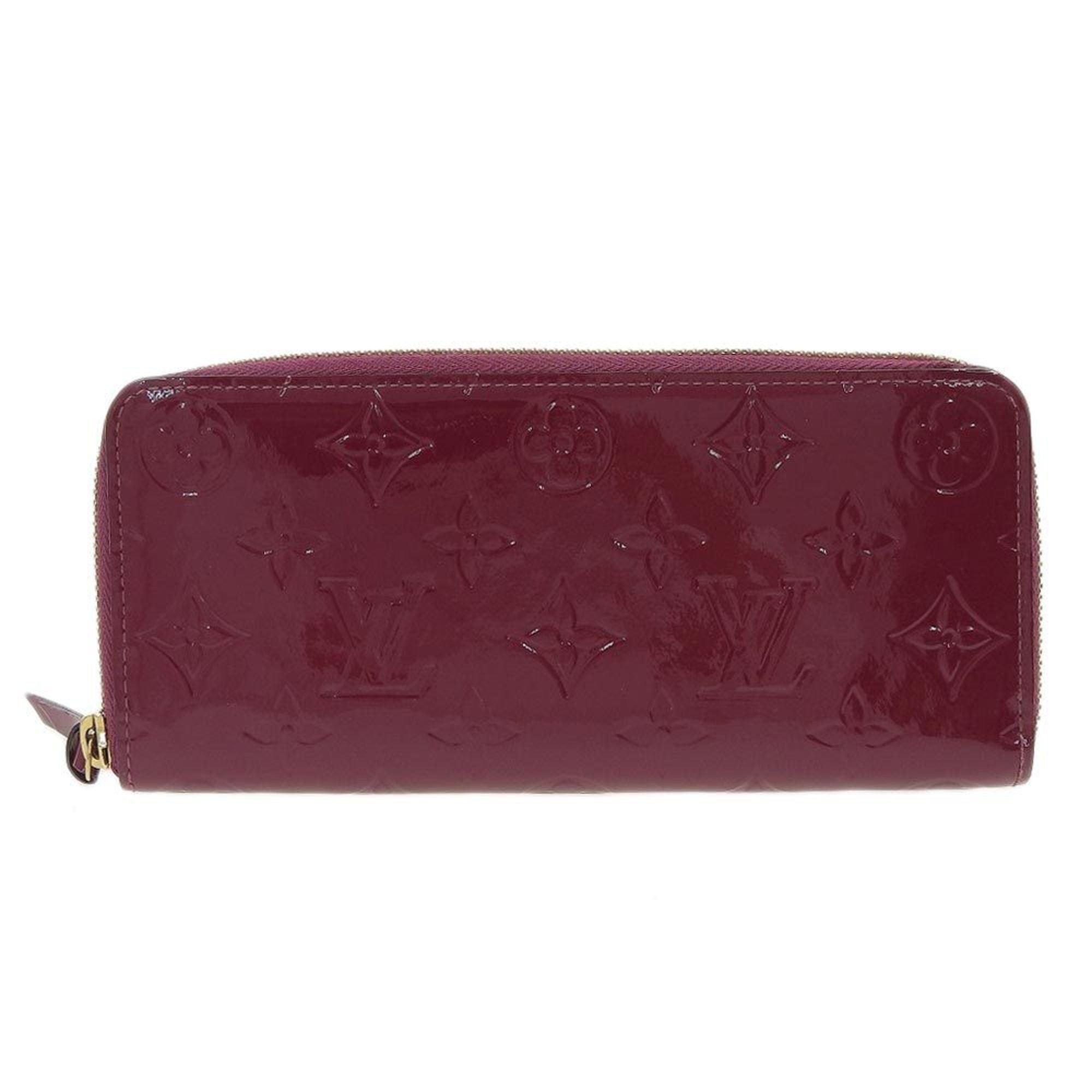 image of Louis Vuitton Monogram Vernis Portefeuille Clemence Round Zipper Long Wallet Magenta M90972 in Blac