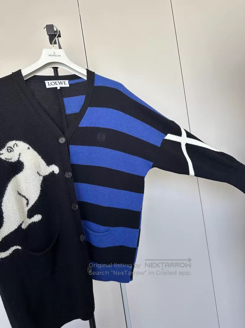 Loewe Loewe Color Blocked Knit Cardigan, Black and Blue Stripes Size S / US 4 / IT 40 - 3 Thumbnail