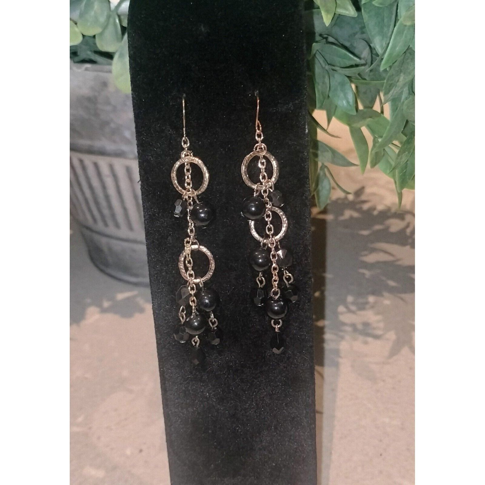 Vintage Black Glass Beaded Earrings Fashion Jewelry Gold Tone Drop D Size ONE SIZE - 7 Thumbnail