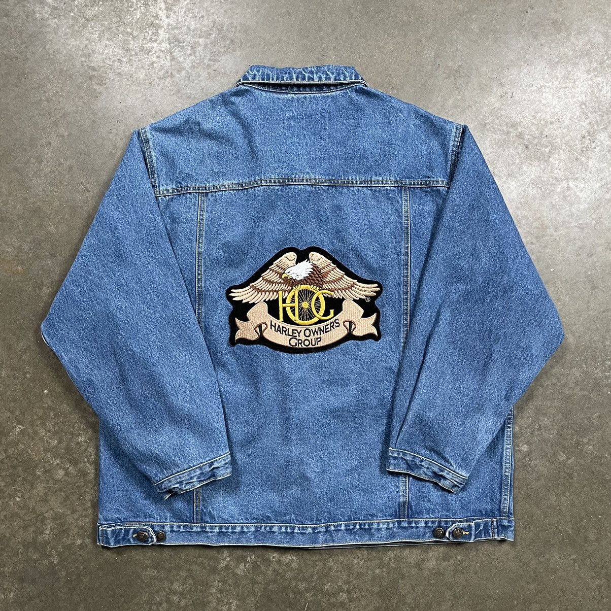 Harley Davidson × Vintage Harley Davidson HOG Patchwork Denim Jacket Biker Patches Y2K Size US XXL / EU 58 / 5 - 1 Thumbnail