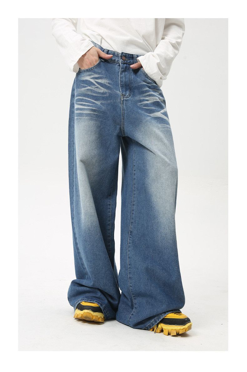 Japanese Brand × Jean Blue Washed Creased Vintage Wide Leg Jeans Size US 32 / EU 48 - 2 Thumbnail