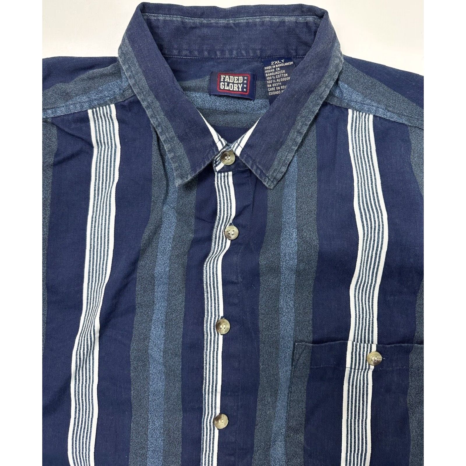 Faded Glory VINTAGE Faded Glory Shirt Men 2XLT Blue Striped Long Sleeve Heavyweight Casual 90s - Mens Size US XXL / EU 58 / 5 - 2 Thumbnail